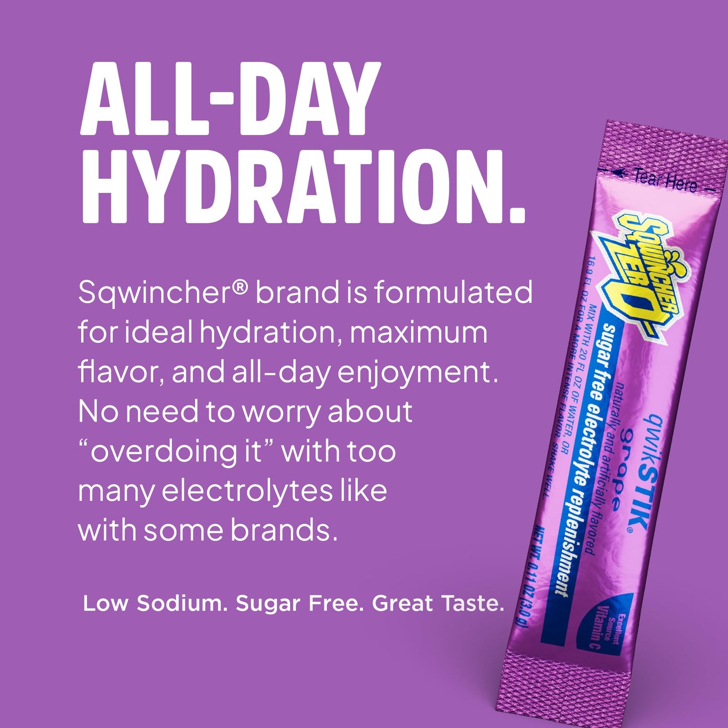 Sqwincher Qwik Stik Sugar Free Grape Flavor Powder, 50 Pack