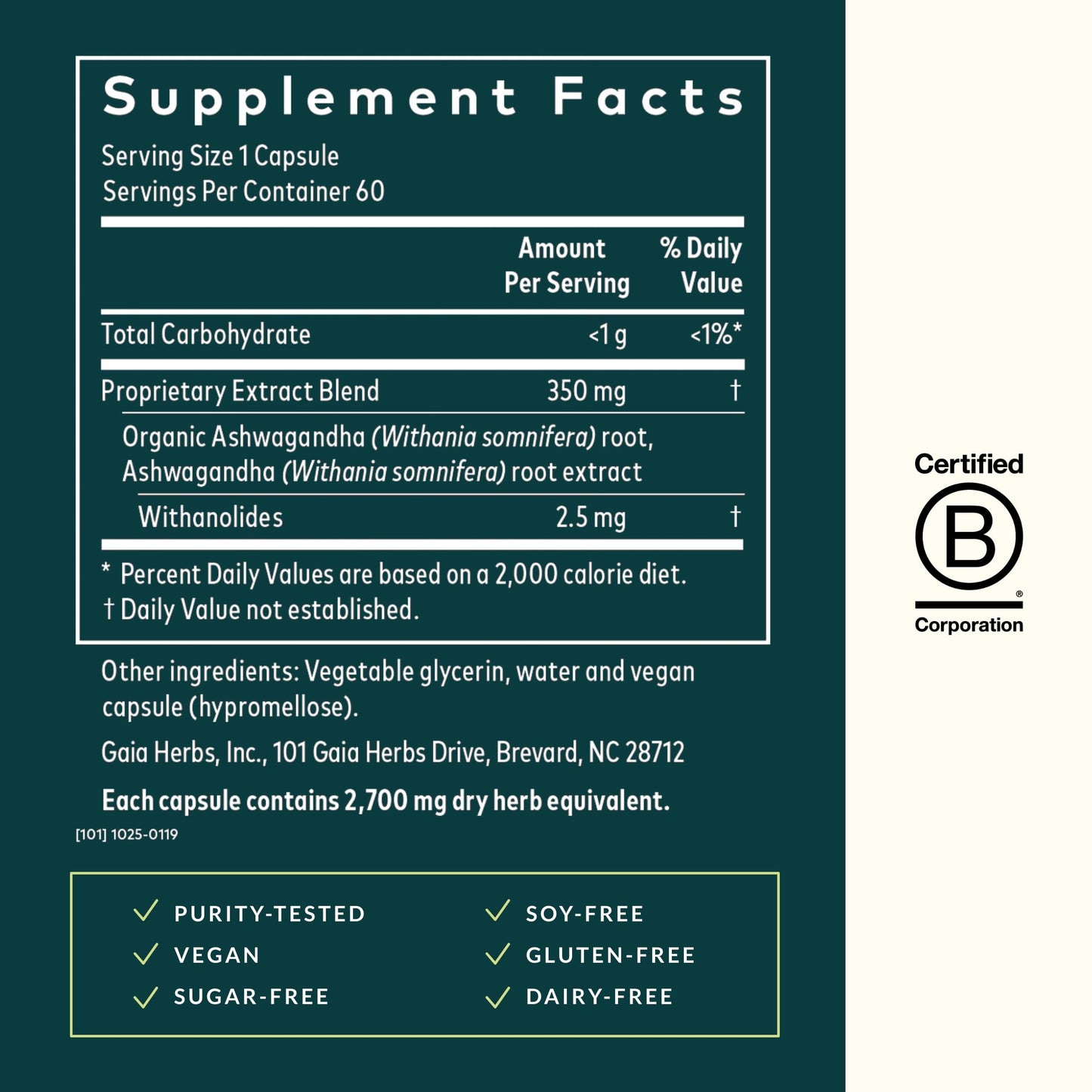 Gaia Herbs Ashwagandha Root Capsules, 60 Count