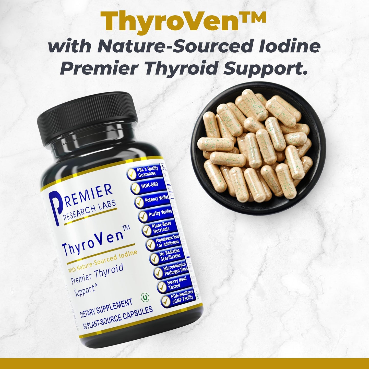 Premier Research Labs ThyroVen Thyroid Support Complex with Naturally-Sourced Iodine 60 Capsules