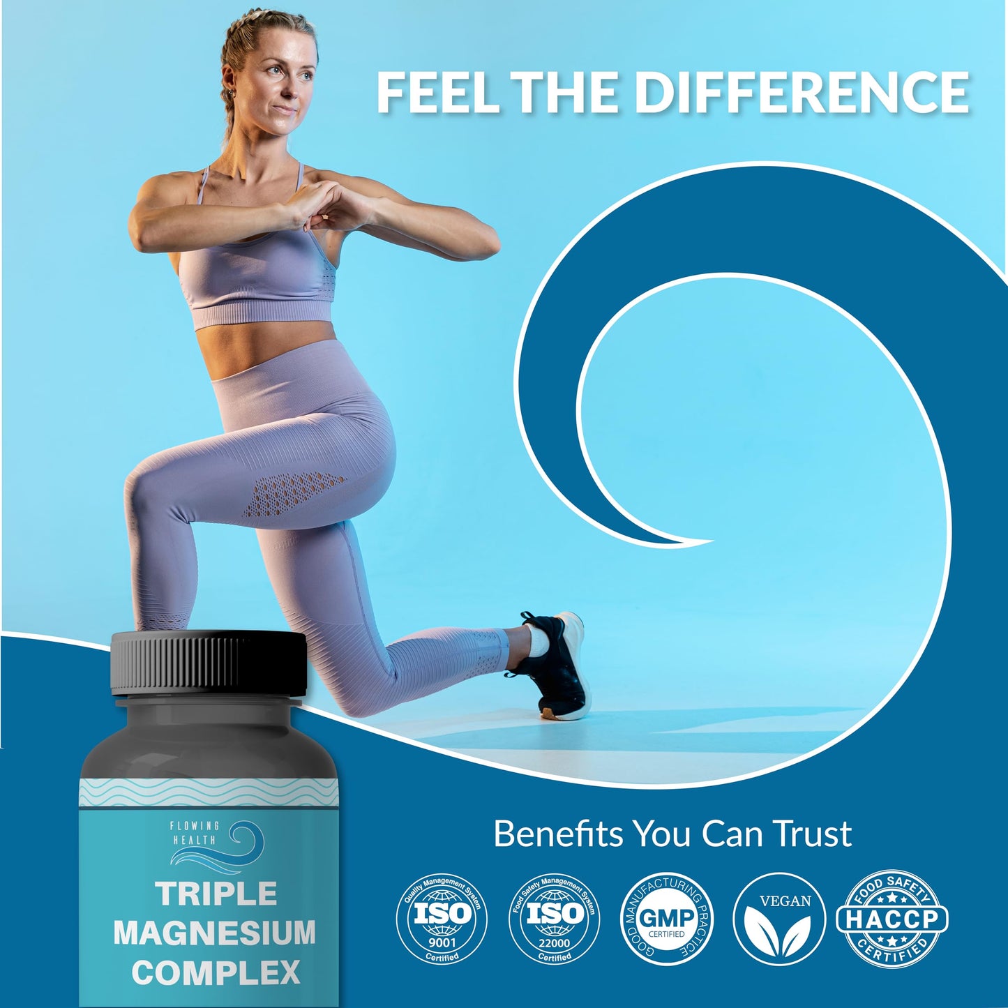 Flowing Health Triple Magnesium Complex 470 mg Elemental Magnesium (Glycinate + Malate + Citrate), Capsule, 60 Count