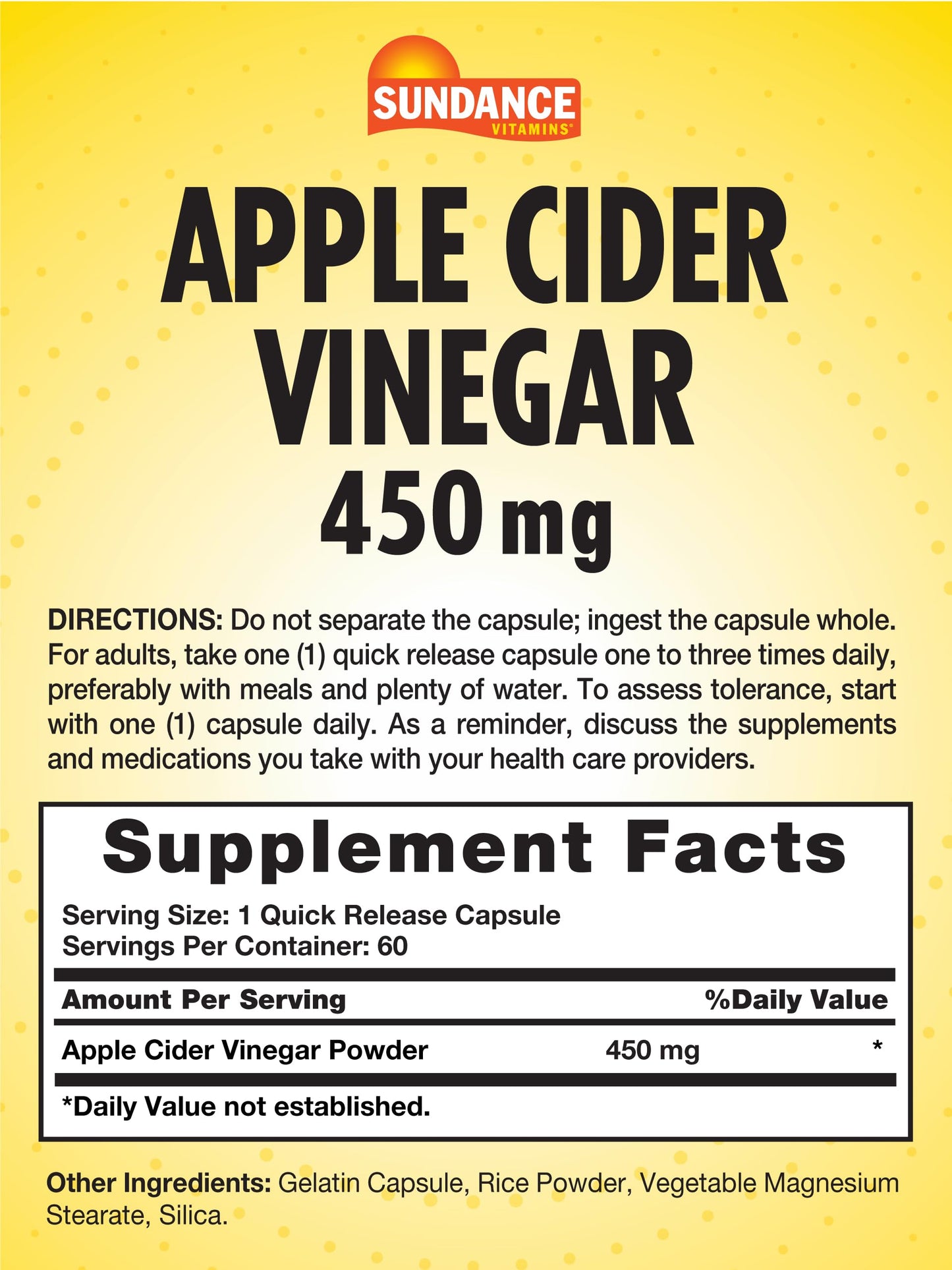 Sundance Apple Cider Vinegar Capsules 60 Count