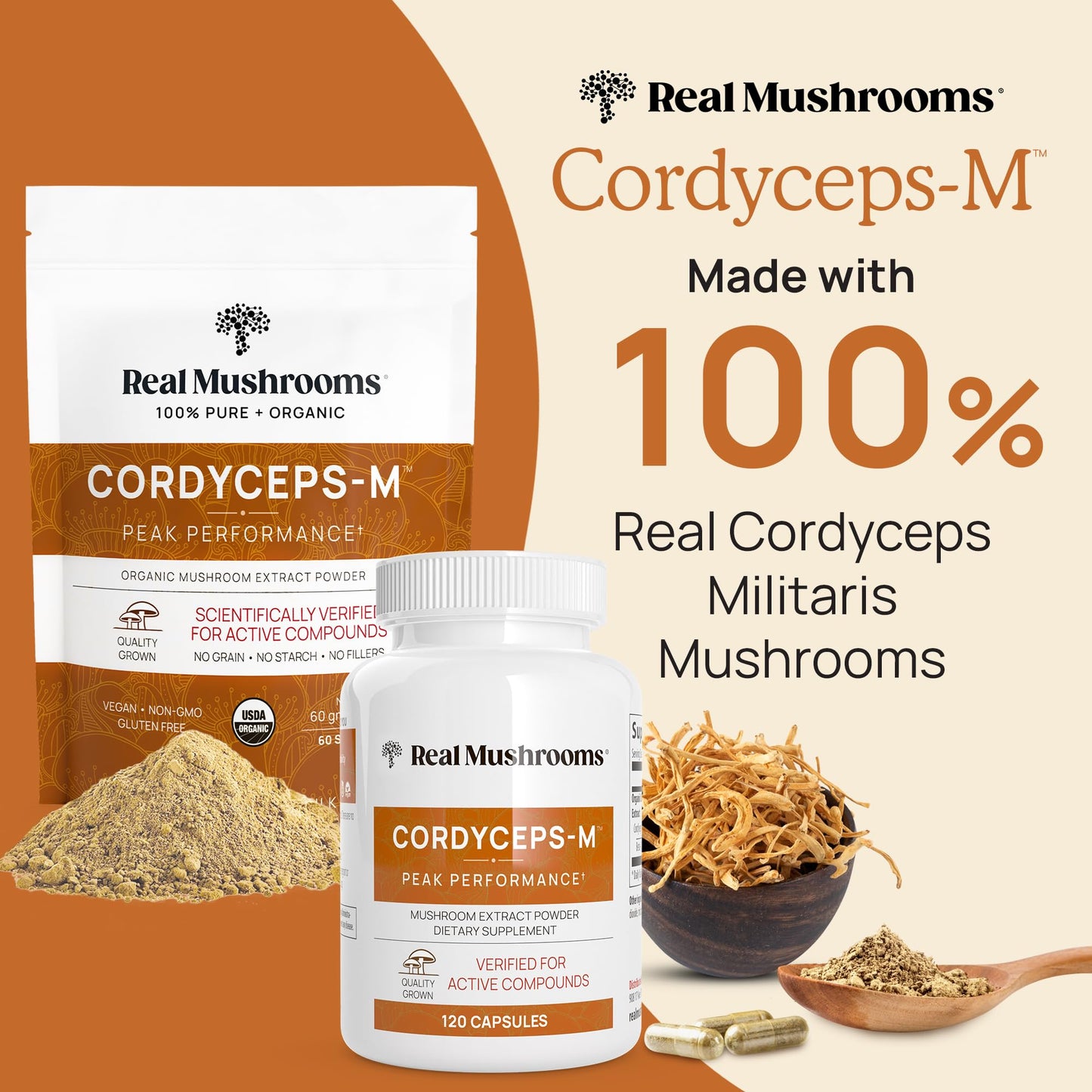 Real Mushrooms Lions Mane and Cordyceps Mushroom Extract Powder 2-Pack