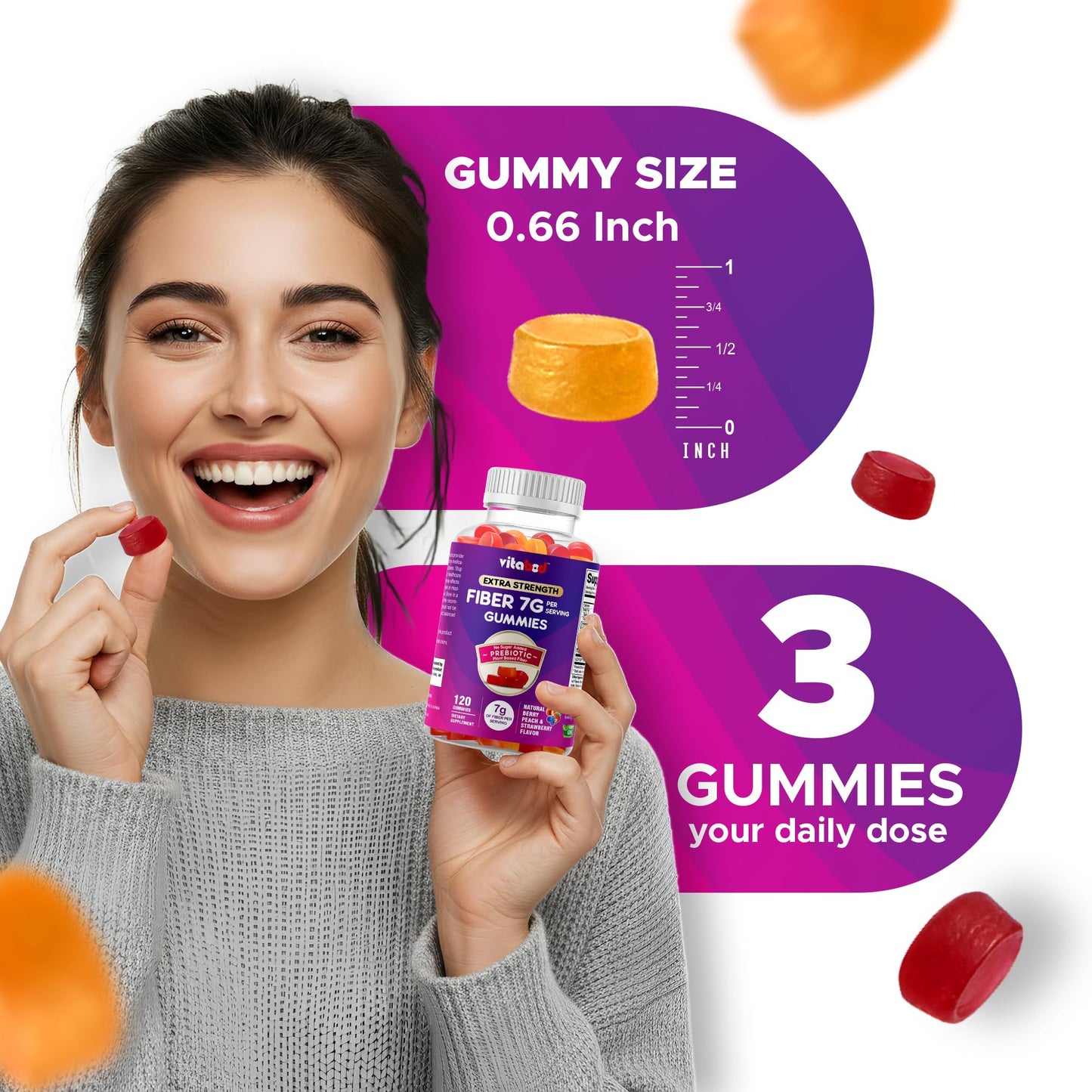 Vitabod Fiber Gummies 7G Per Serving, 120 Gummies