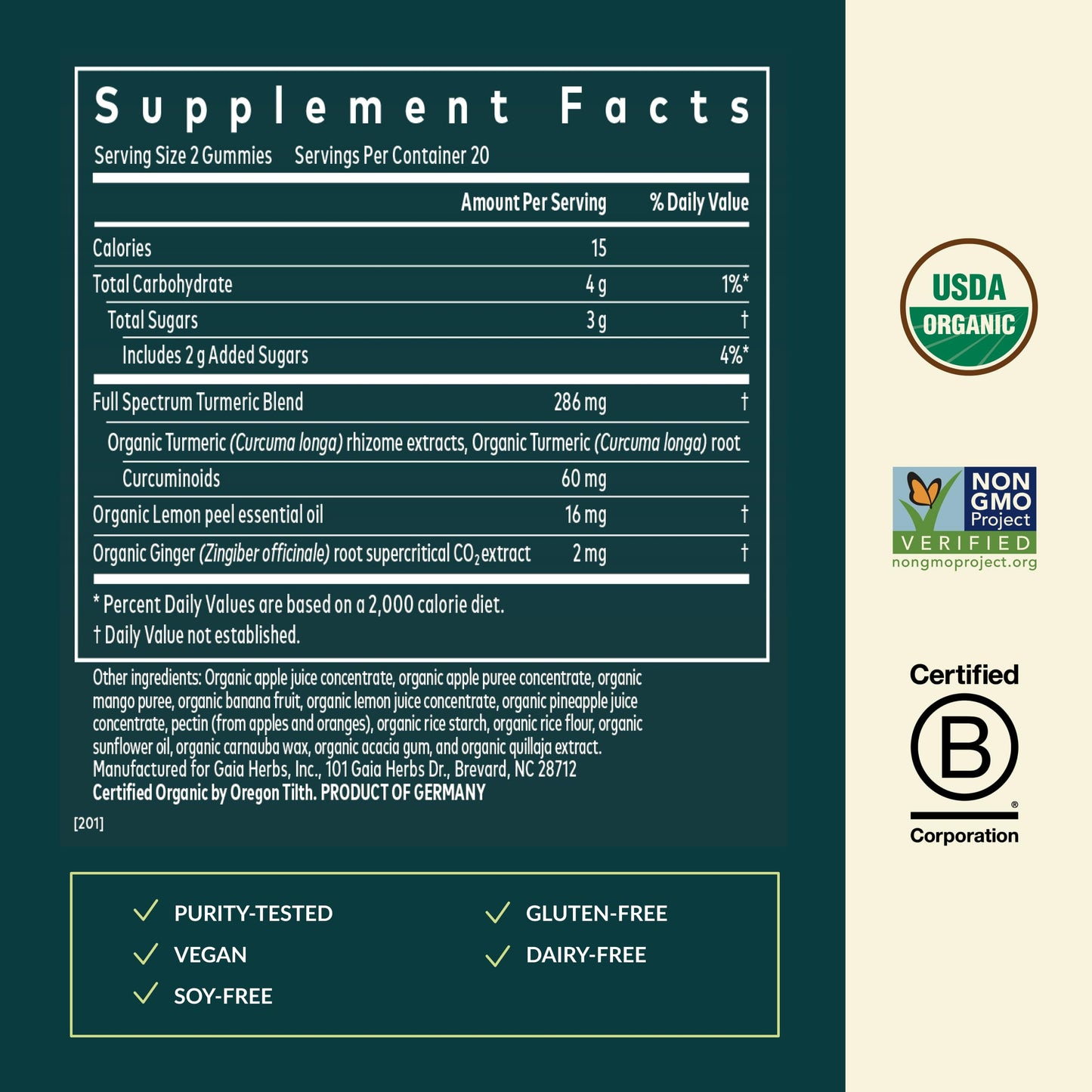 Gaia Herbs Turmeric Supreme Adult Daily Gummies, 40 Count