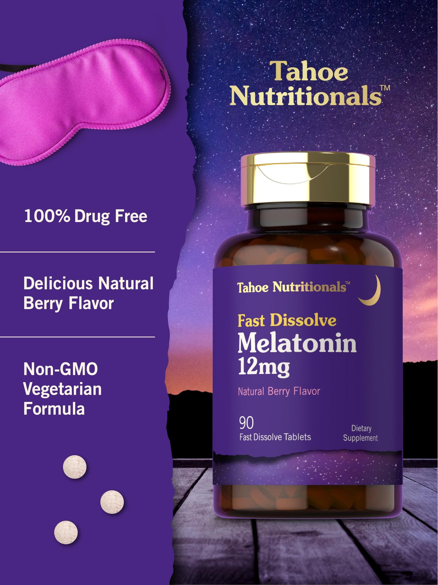 Tahoe Nutritionals Melatonin 12mg Fast Dissolve Tablets 90 Count