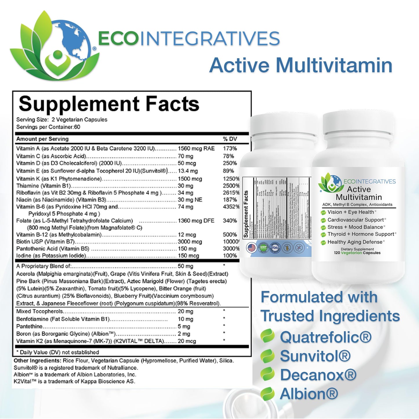EcoIntegratives Active Multivitamin ADK Methyl B Complex Capsules, 120 Count