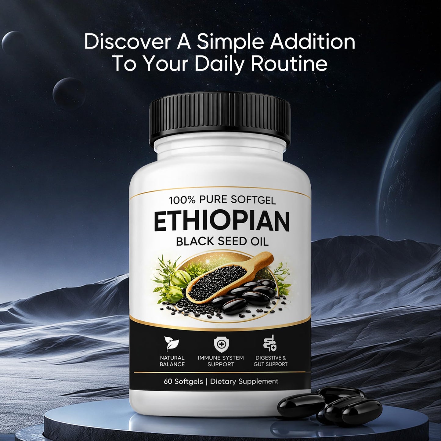DXWXH Purelynutrient Solsone Ethiopian Black Seed Oil Capsule, 1 Capsule