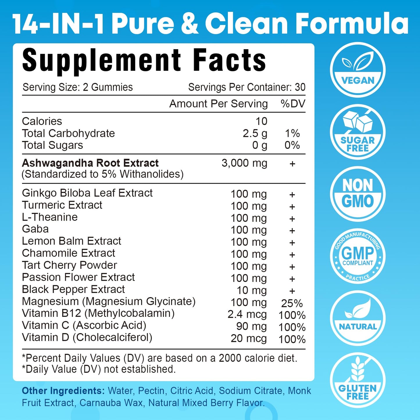 Vazatisi Ashwagandha Gummies with Turmeric GABA Mood Energy and Immune Support, Mixed Berry Flavor, 60 Gummies