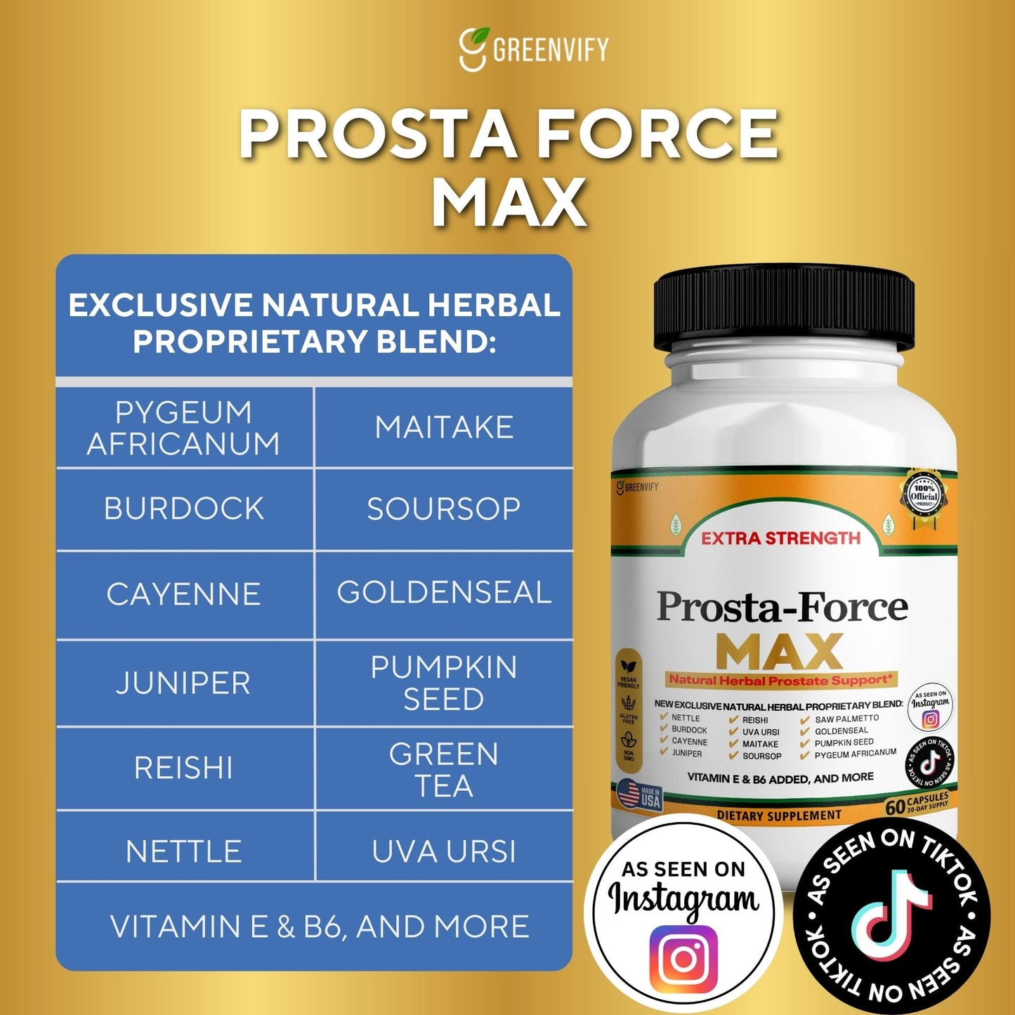 GREENVIFY Prosta-Force Max Extra Strength Prostate Support Capsule 60 Capsules