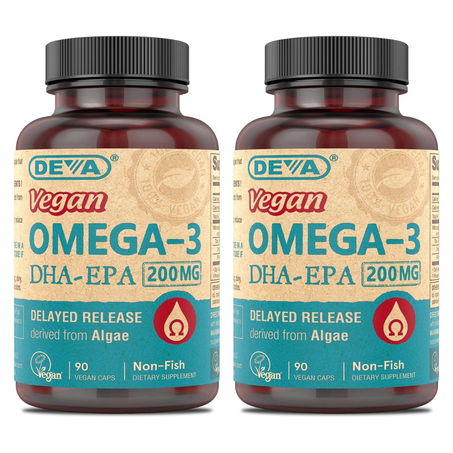 DEVA Vegan Omega-3 DHA-EPA from Micro Algae, Delayed Release, 180 Capsules