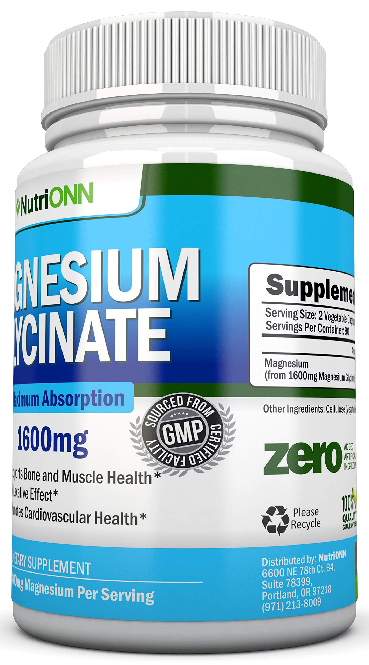 NutriONN Magnesium Glycinate 1600 mg Capsules 180 Count