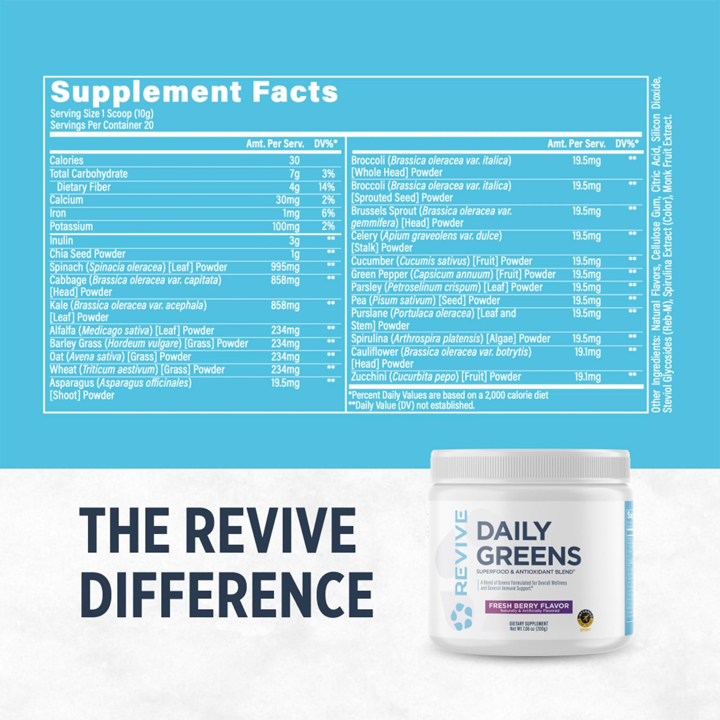 Revive Daily Green Powder Superfood (Fresh Berry) Powder, 30 Servings