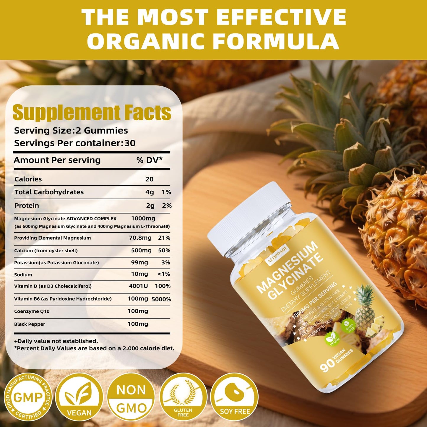 ALOPOA01 Magnesium Glycinate Gummies 1000mg, 90 Count