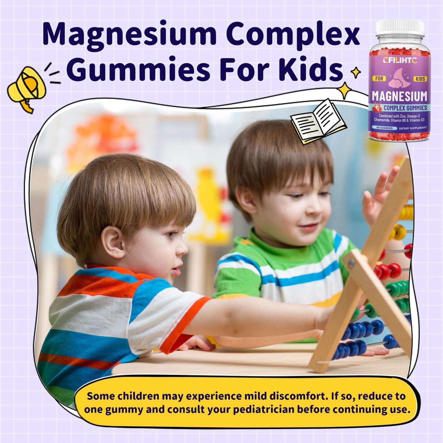 CFILIHTC Magnesium Glycinate Gummies for Kids, 60 Count