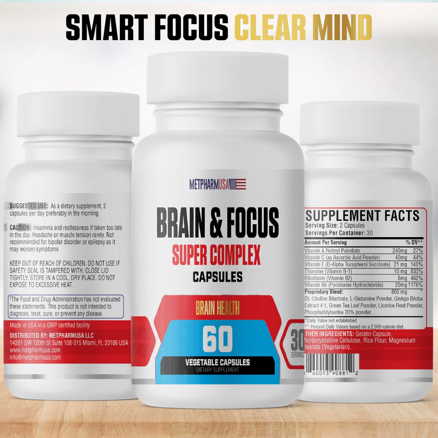 MetpharmUSA Brain & Focus Nootropic Advanced Formula 60 Capsules