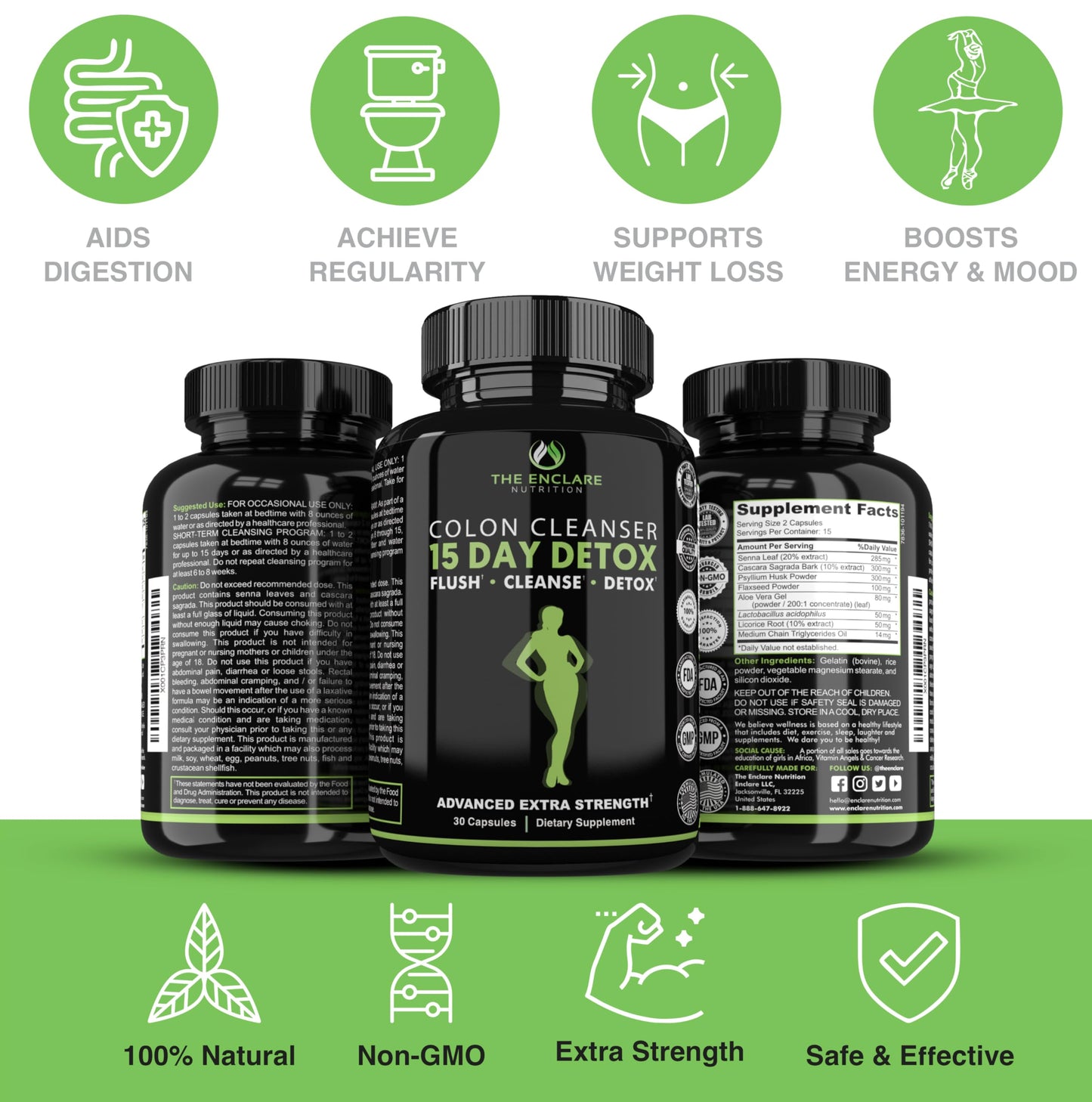 THE ENCLARE NUTRITION Colon Cleanse 15 Day Gut Cleanse Capsule 30 Count