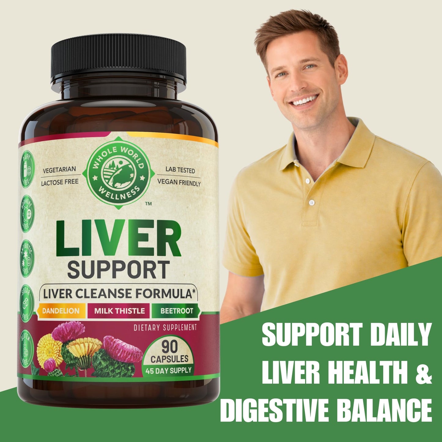 WHOLE WORLD WELLNESS Advanced Liver Cleanse Detox & Repair Formula with Milk Thistle Capsules, 90 Capsules
