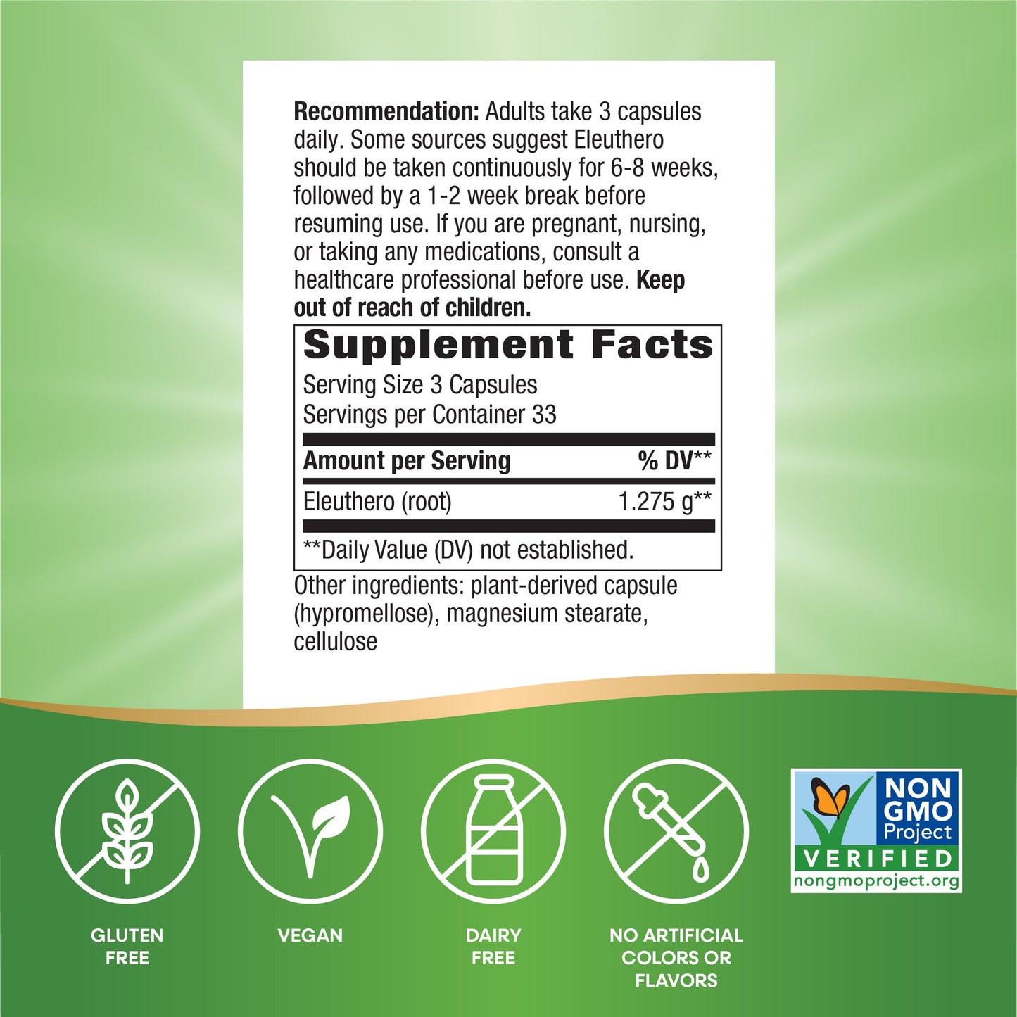 Nature's Way Premium Herbal Siberian Eleuthero Root Supplement Capsules, 100 Count