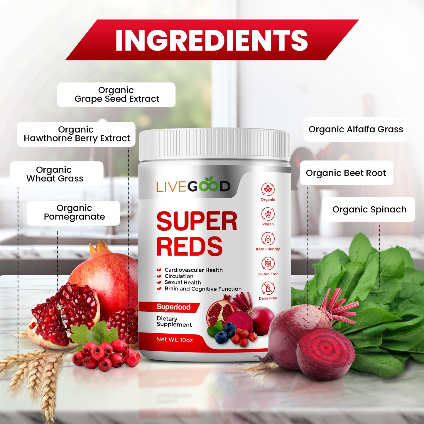 LIVEGOOD Organic Super Greens & Super Reds Bundle Powder 14.4