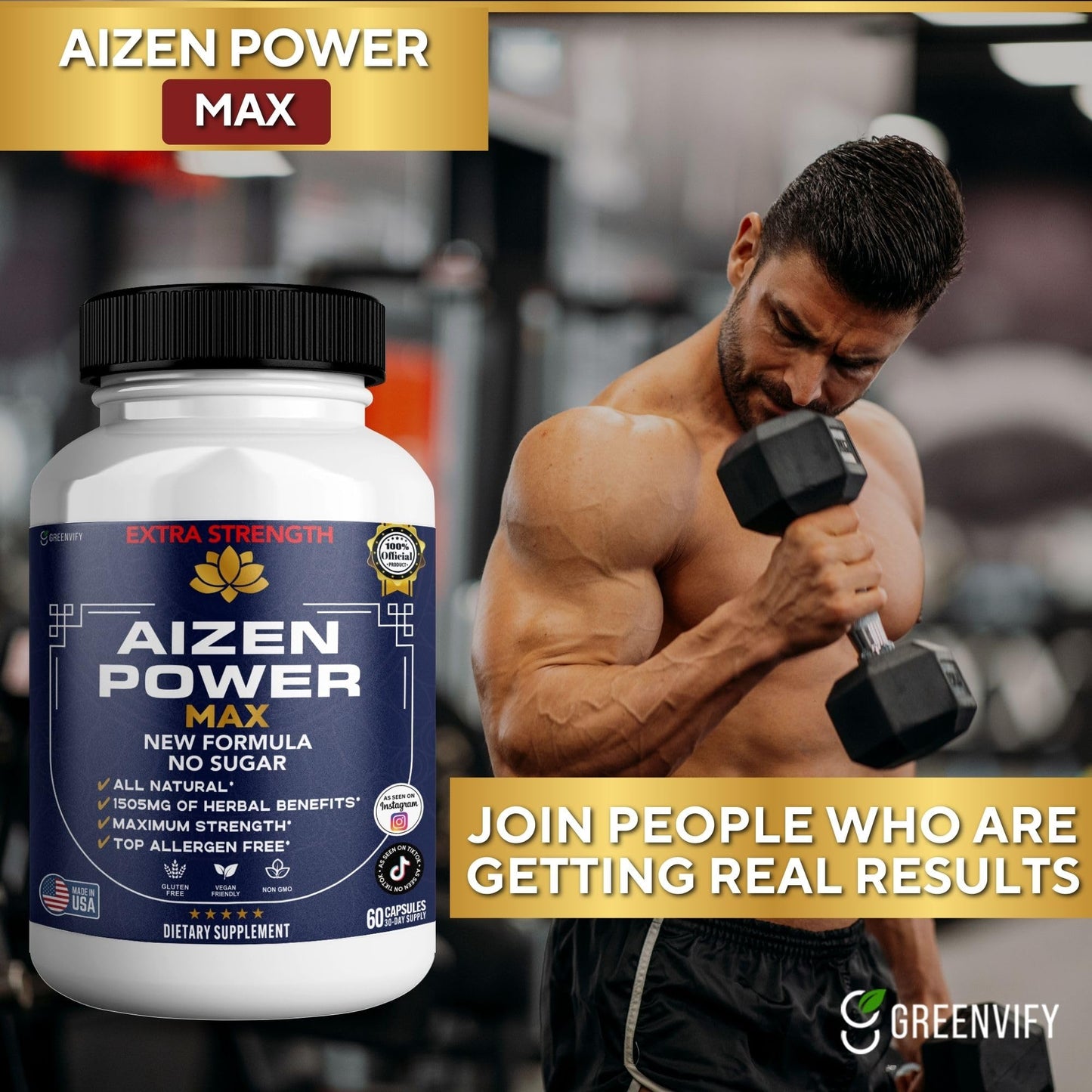 GREENVIFY Aizen Power Max Extra Strength Maca Root Complex 60 Capsules