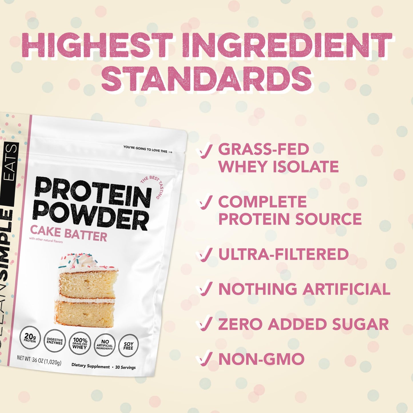 Clean Simple Eats Whey Isolate Protein Cake Batter Powder 1