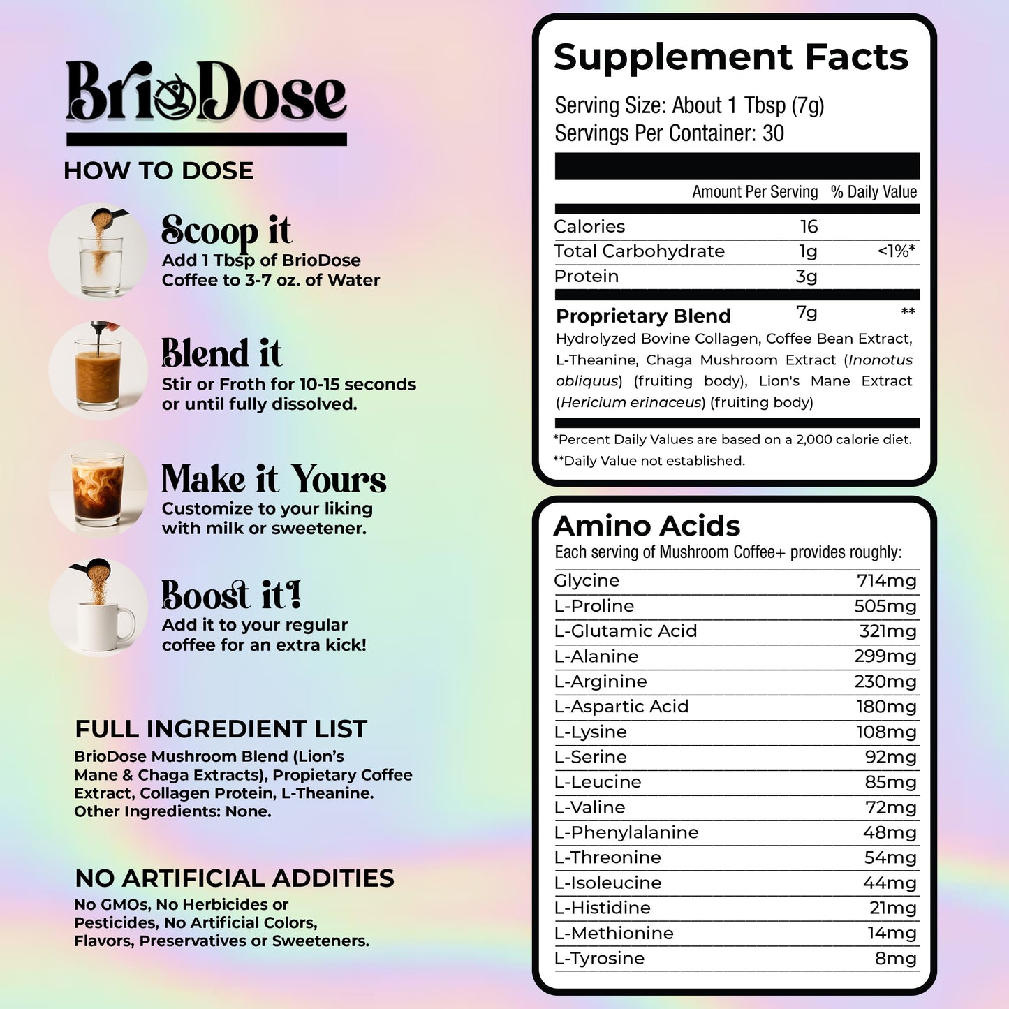 Briodose Adaptogenic Mushroom Coffee with Grass-Fed Collagen & Lion's Mane, Powder, 7 oz