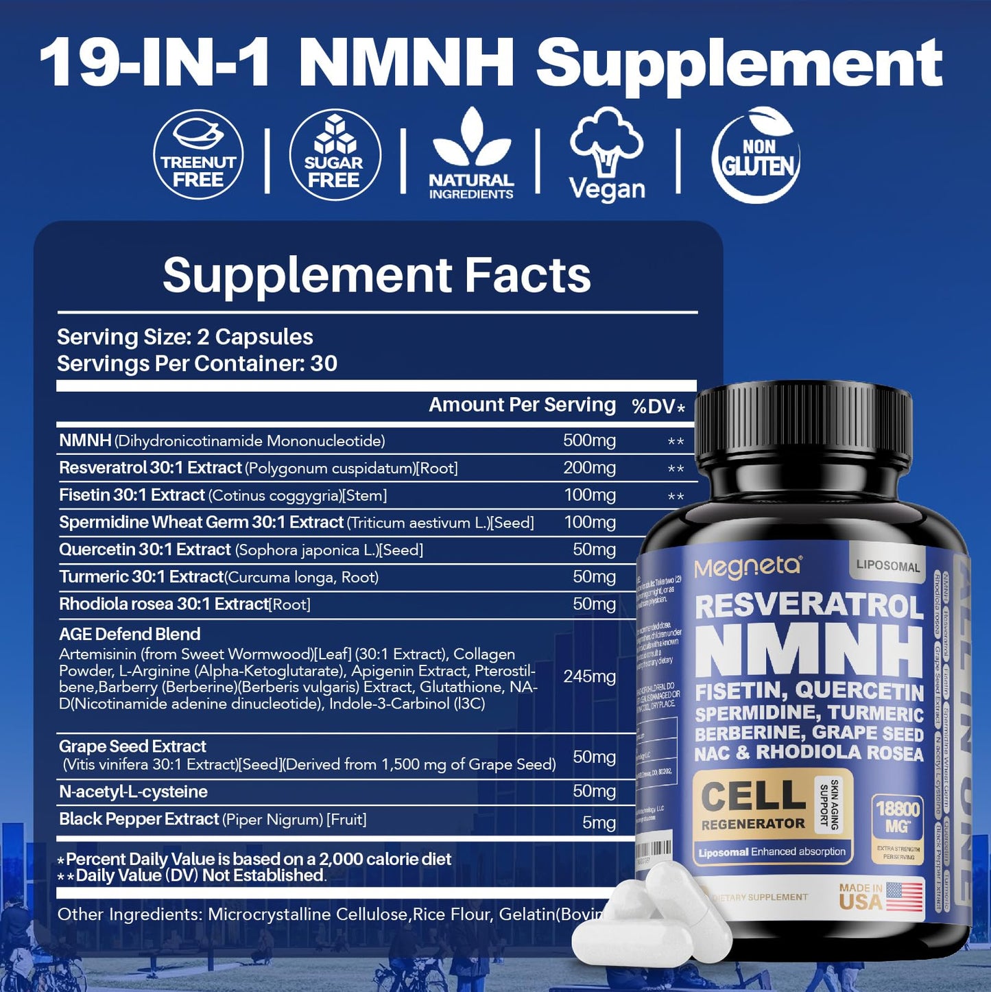 MEGNETA All in One NMNH Supplements Capsule 120 Count