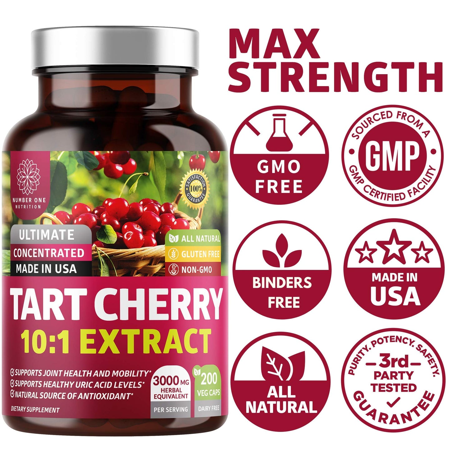 Number One Nutrition Tart Cherry Extract Capsules, 200 Count
