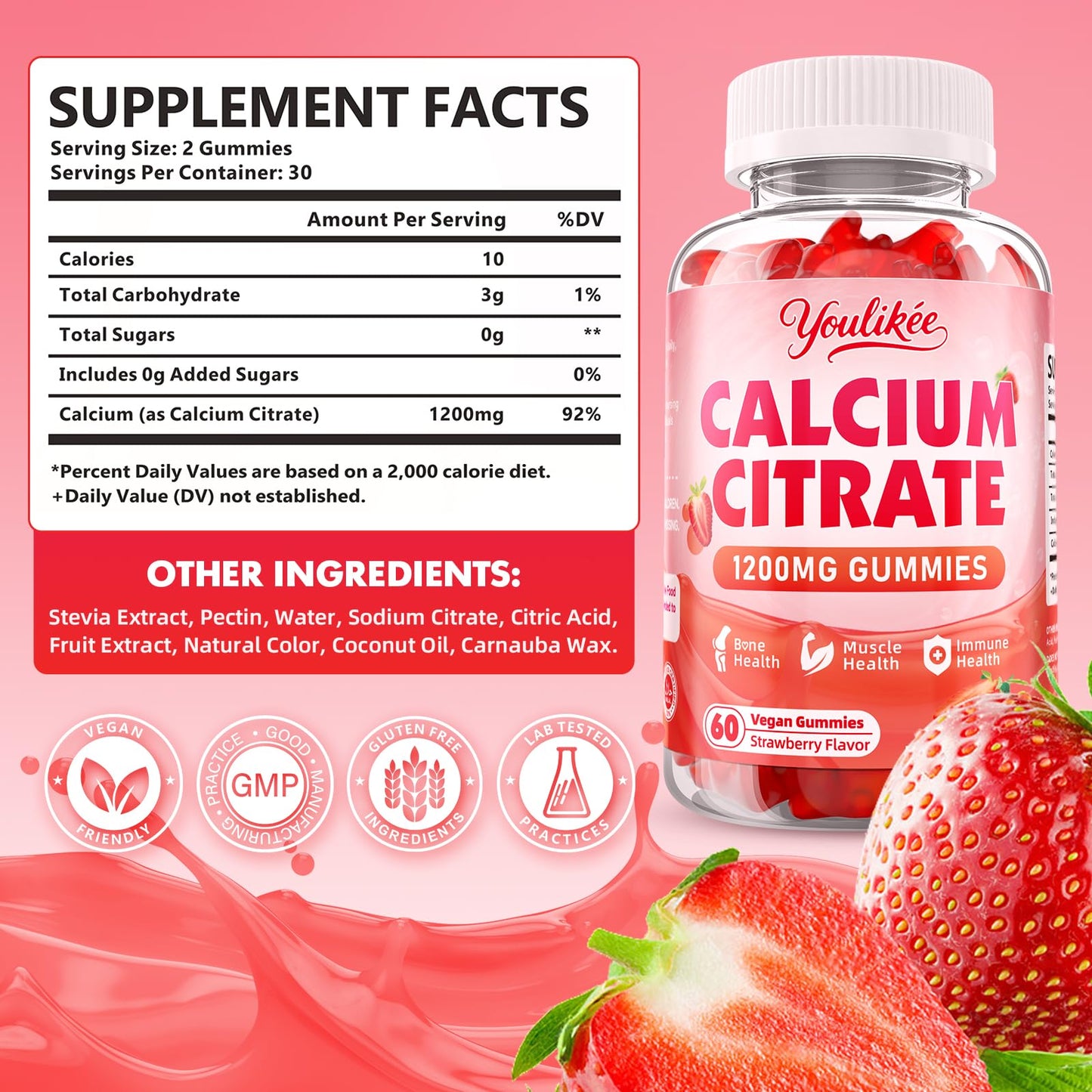 Youlikee Calcium Citrate Gummies 1200 mg 60 Count