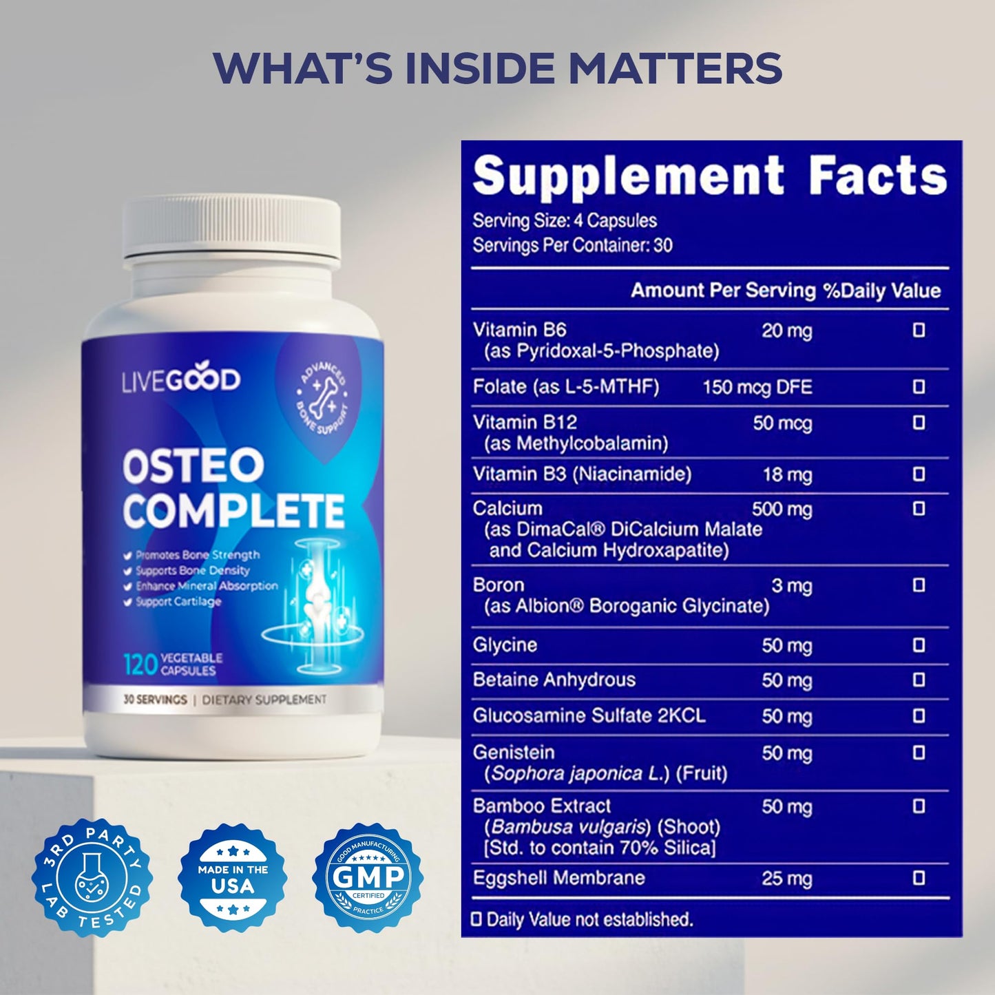 LiveGood Osteo Complete Bone and Joint Support Capsule, 90 Capsules