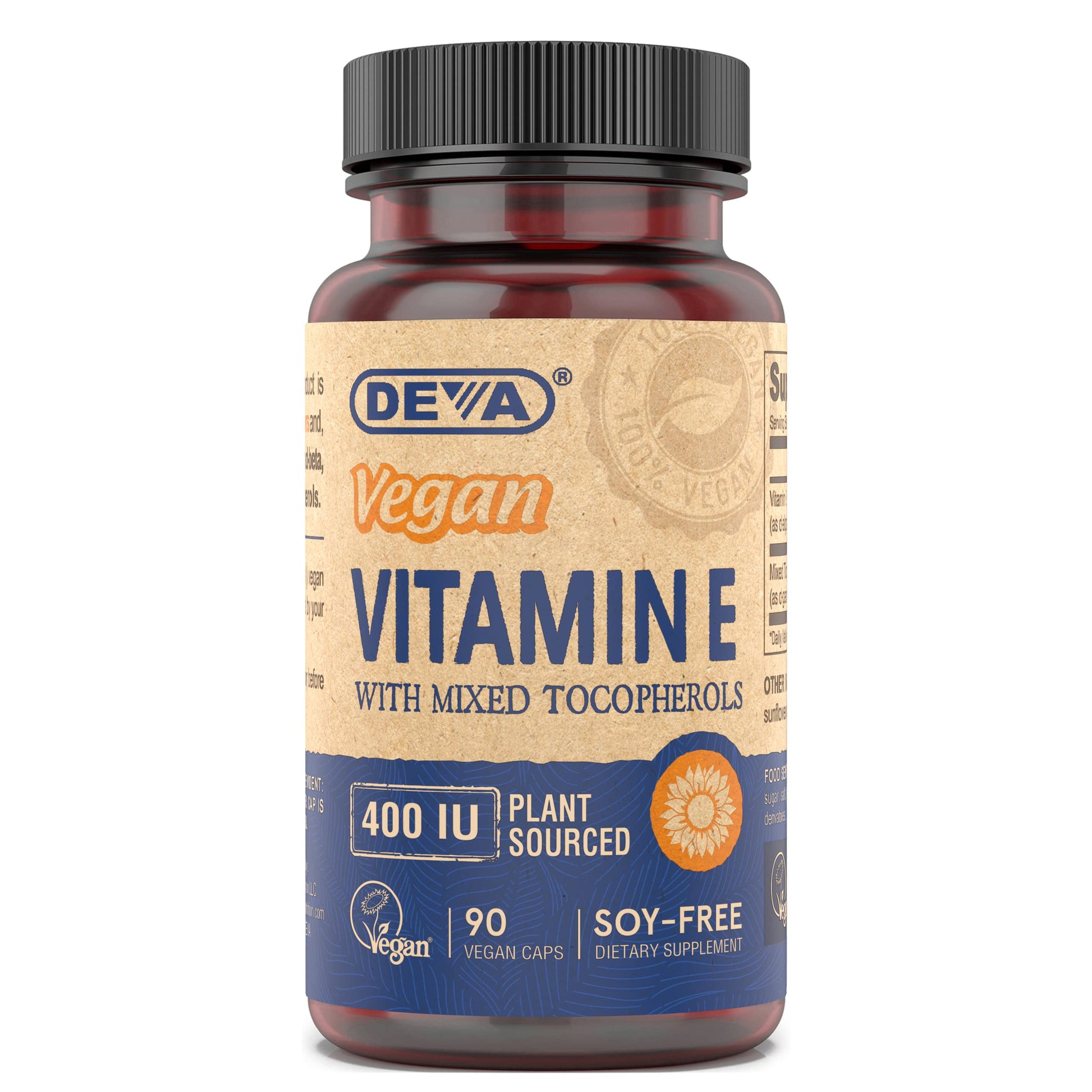 DEVA Vitamin E High Potency 400IU with Mixed Tocopherols, 90 Capsules