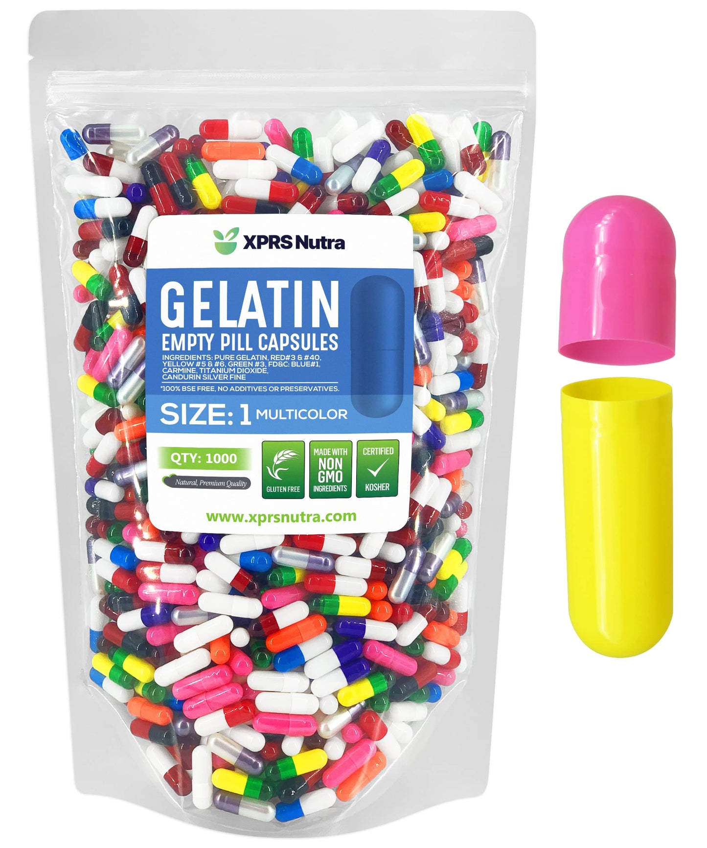 XPRS Nutra Empty Gelatin Capsules Size 1 Capsule 1000 Count