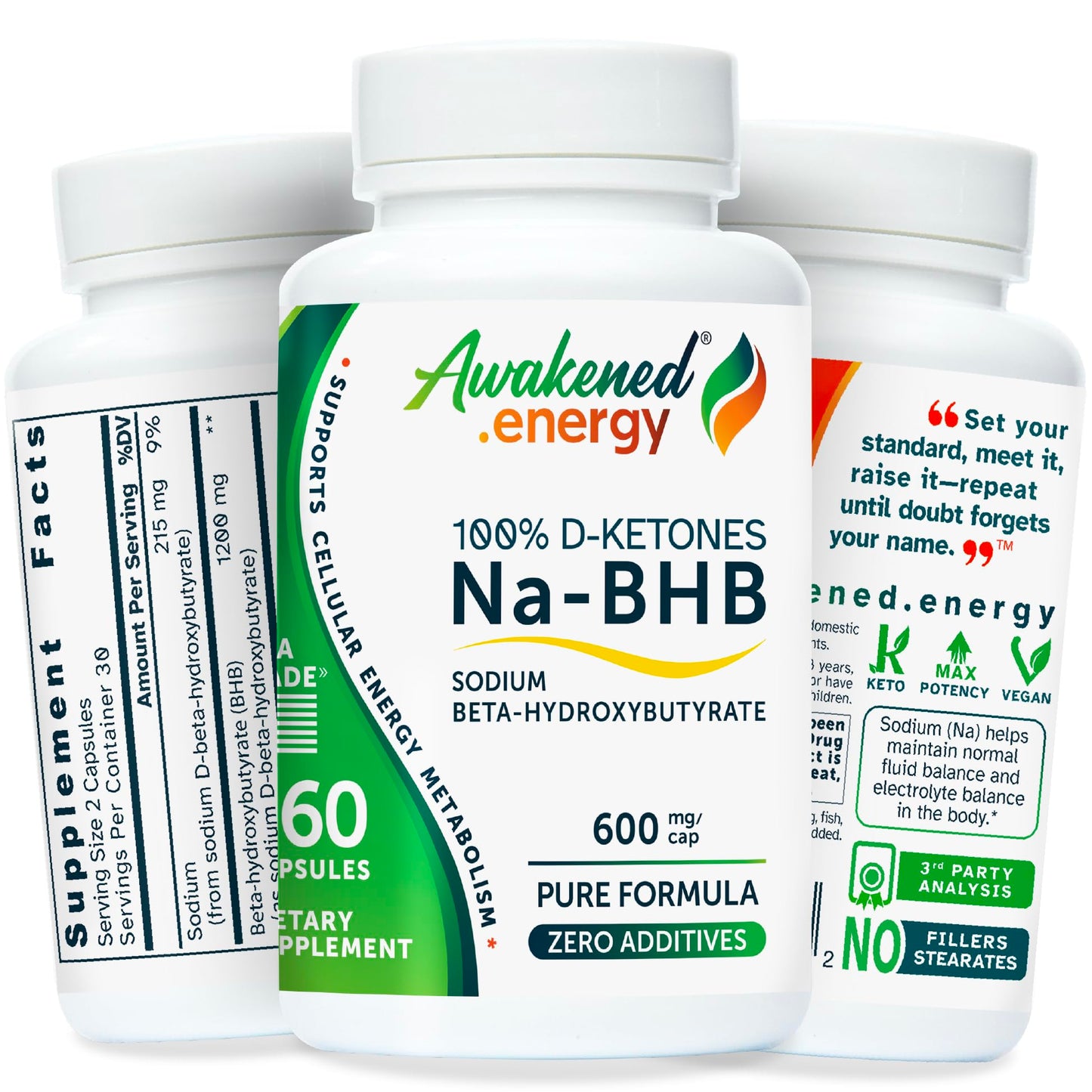 Awakened.energy Na-BHB Sodium Beta-Hydroxybutyrate Supplement 60 Capsules