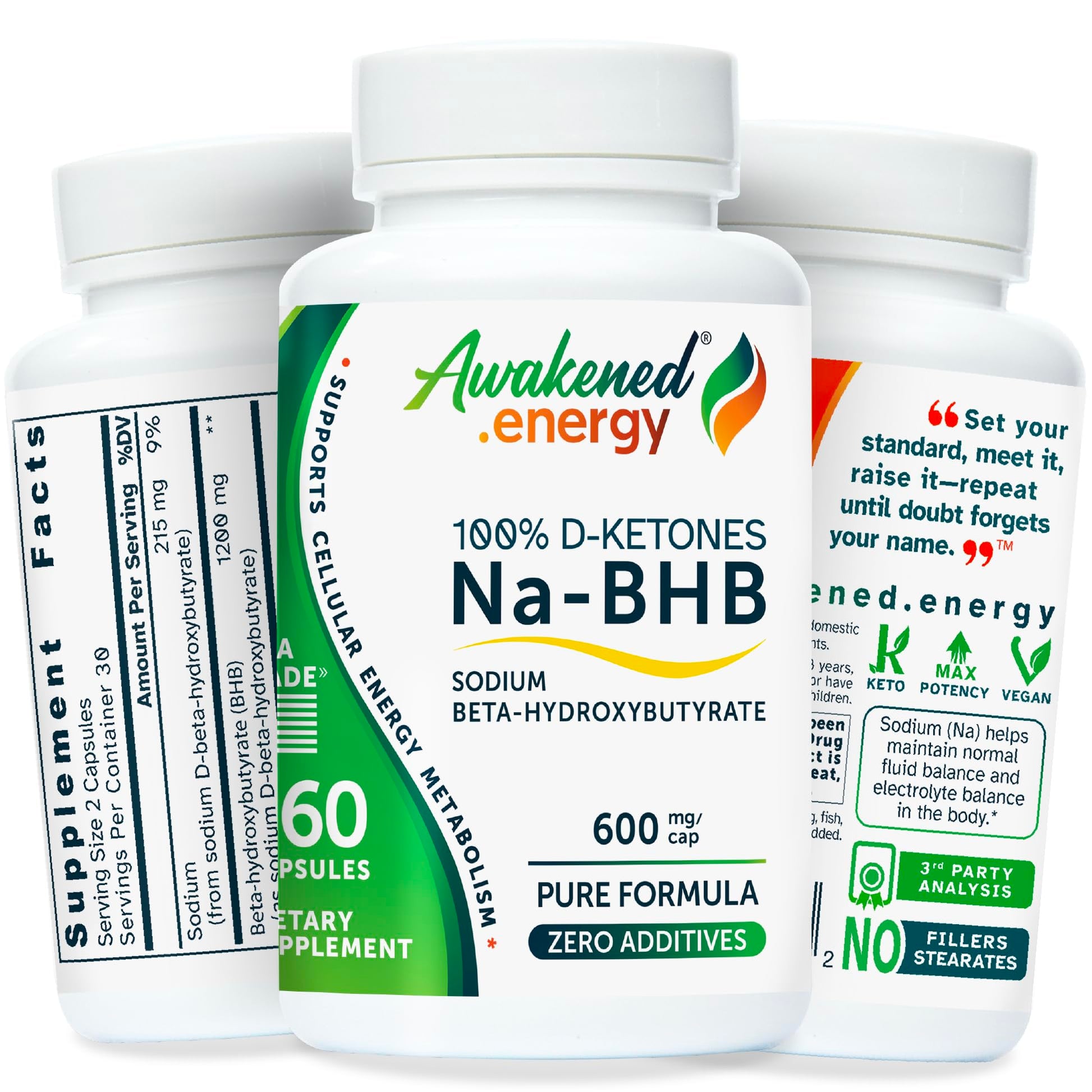Awakened.energy Na-BHB Sodium Beta-Hydroxybutyrate Supplement 60 Capsules