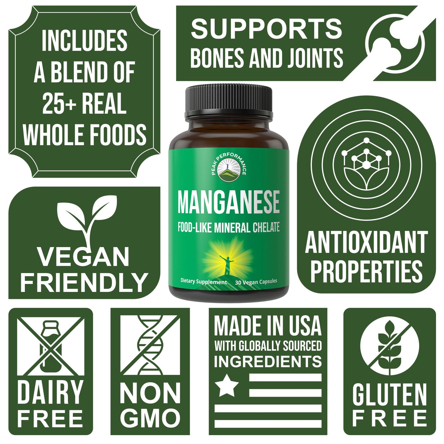 Peak Performance Manganese Supplement Capsule, 30 Count