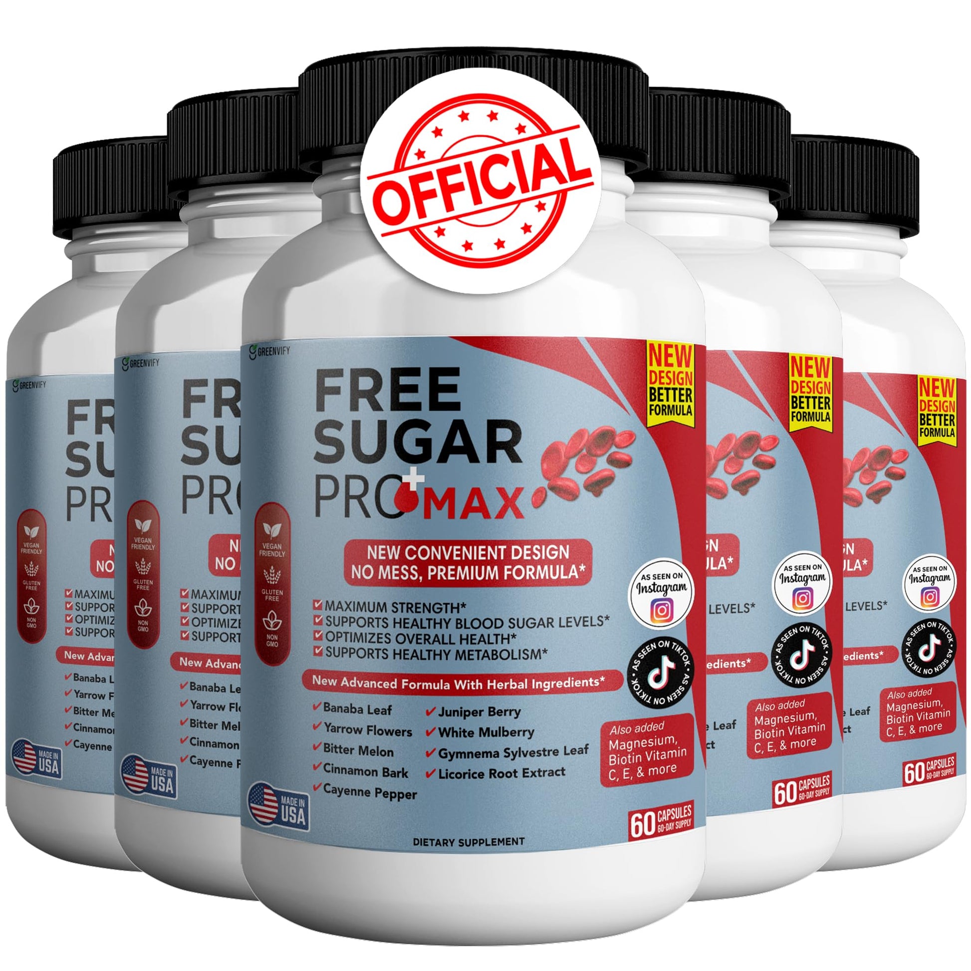 GREENVIFY Free Sugar Pro Max All Natural Formula to Maintain Healthy Levels, Maximum Strength Daily Formula, Blood Sugar Health, 300 Capsules