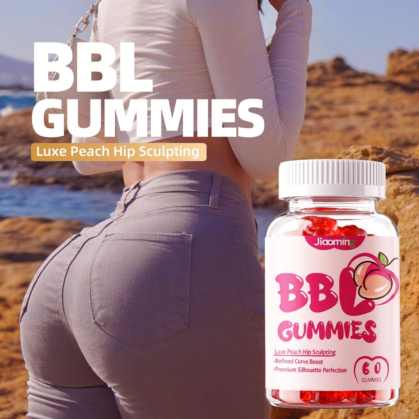 Jiaoming BBL Gummies for Bigger Butt Growth and Hips, Berry Flavor, 60 Gummies