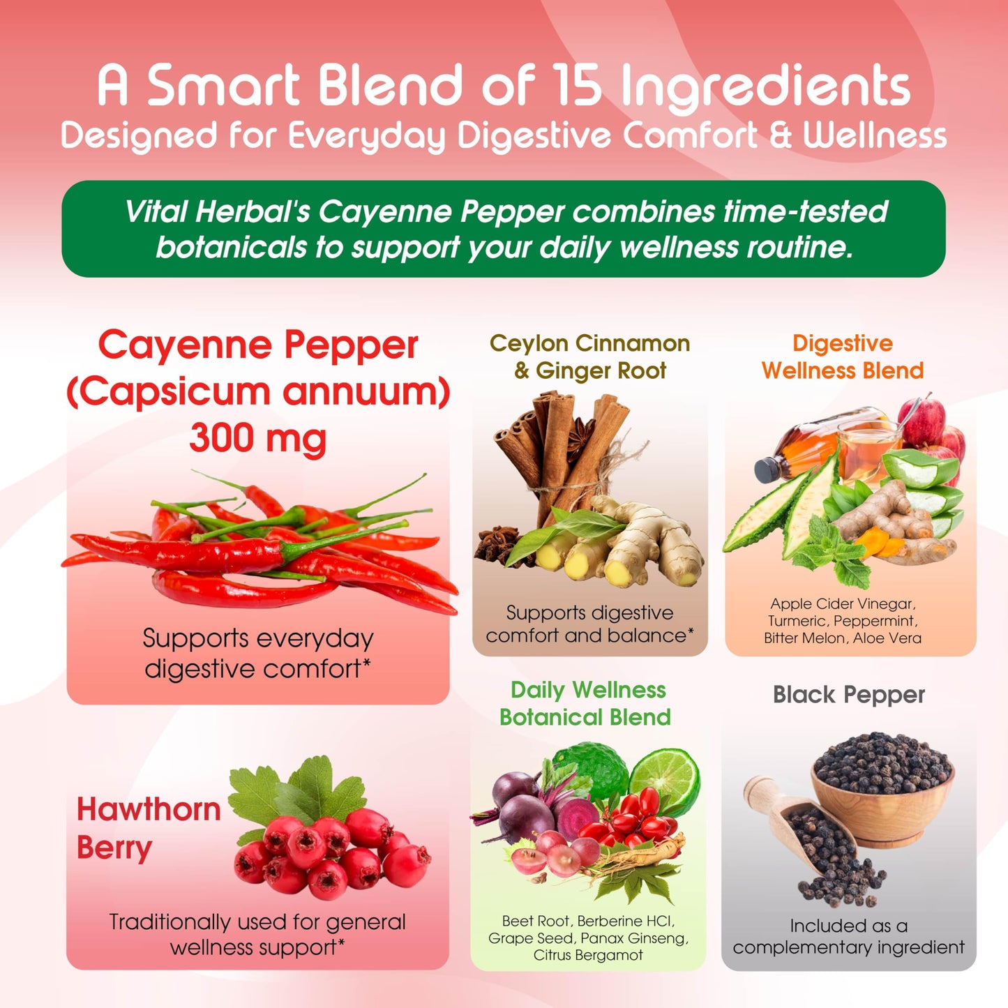 VITAL HERBAL Cayenne Pepper with Hawthorn Berry & Ceylon Cinnamon, 150 Capsules