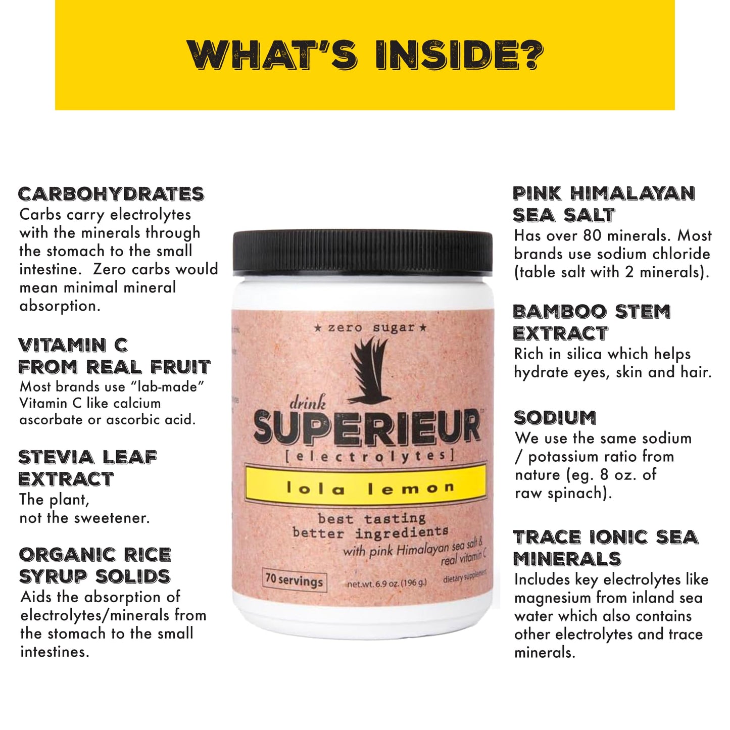 Superieur Sea Mineral Electrolyte Powder, Lola Lemon, 70 Servings