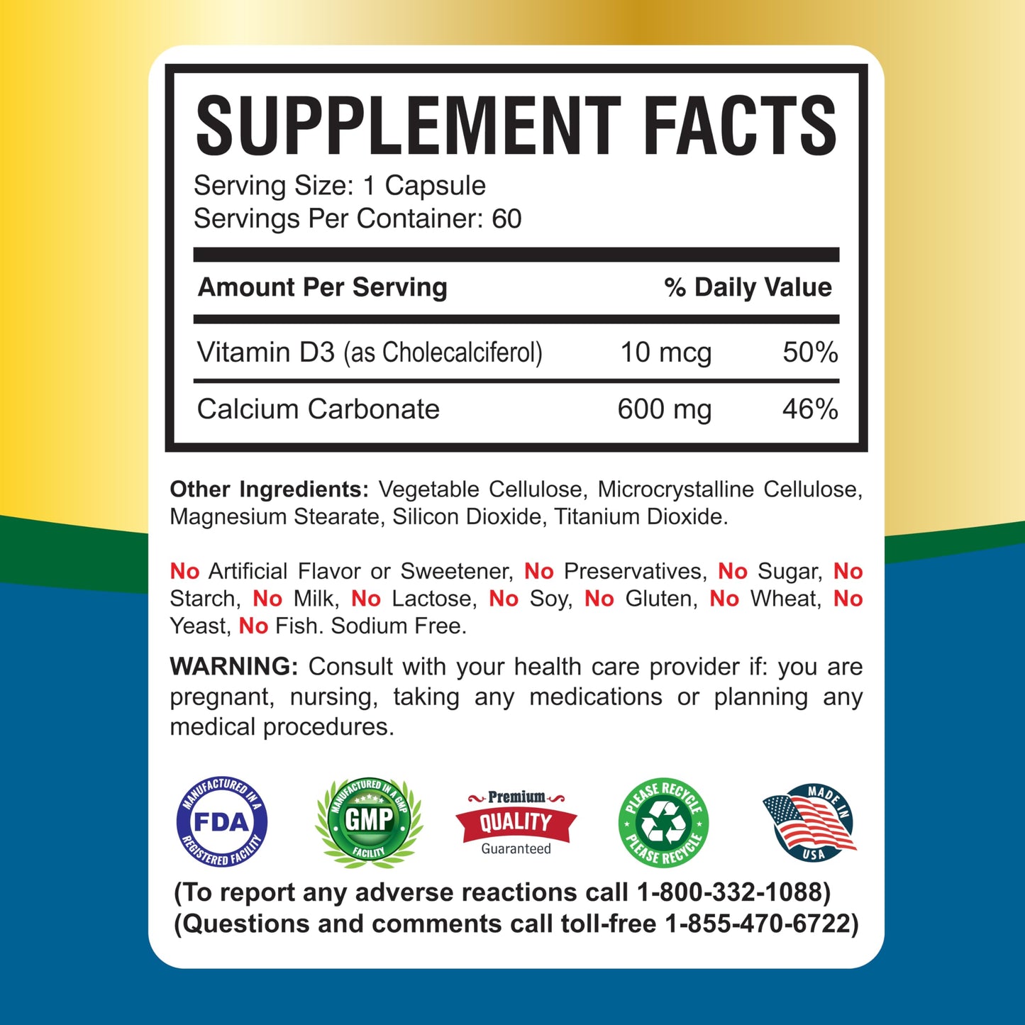 America Medic & Science ViaCal-D3 Calcium 600mg with Vitamin D3 Capsule, 60 Capsules