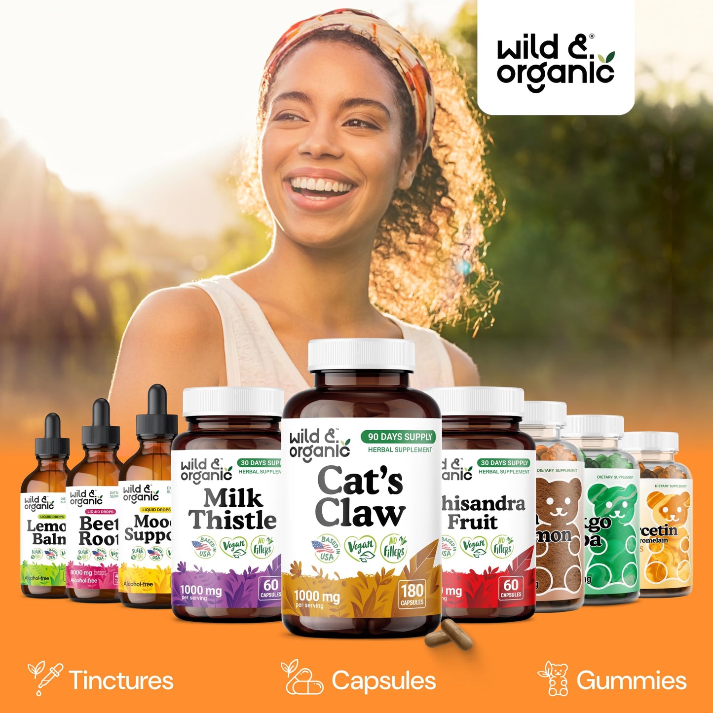 Wild & Organic Cat's Claw Herbal Supplement 1000 mg Capsules 180 Count