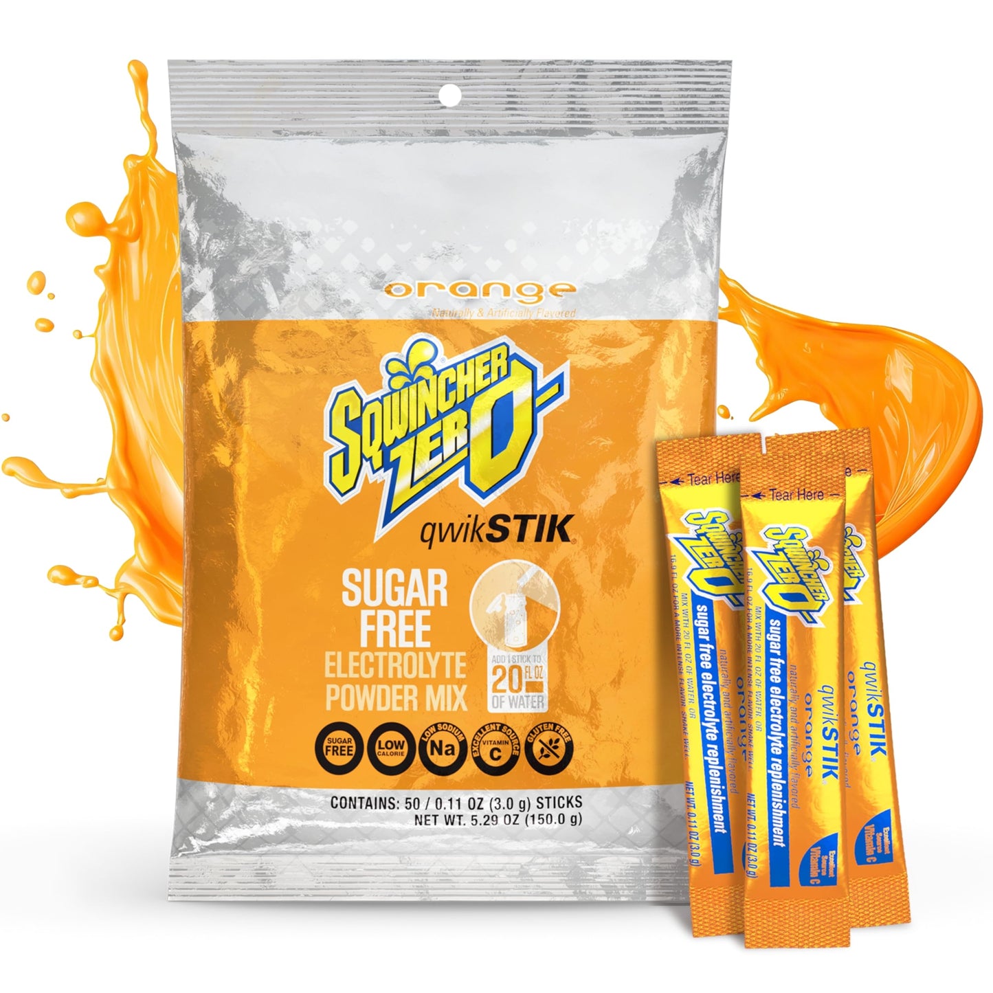 Sqwincher Qwik Stik Sugar Free Orange Flavor Stick 50 Sticks