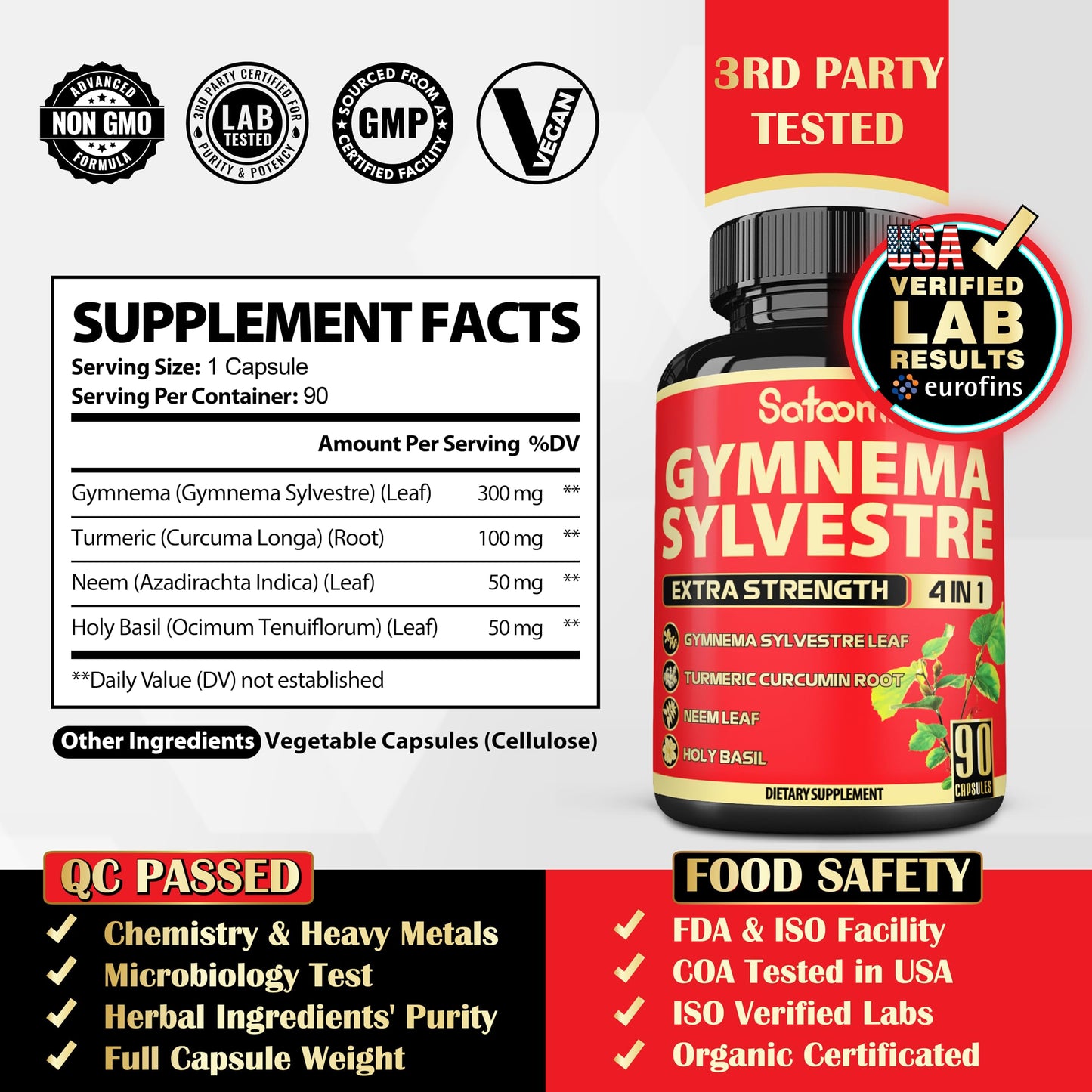 Satoomi Gymnema Sylvestre Capsules Extract, 90 Count