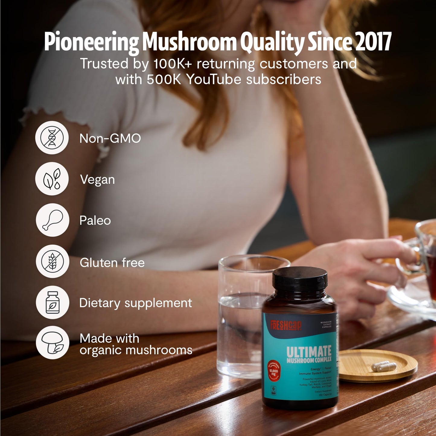 FreshCap Mushrooms Organic Ultimate Mushroom Supplement Capsules 180 Count