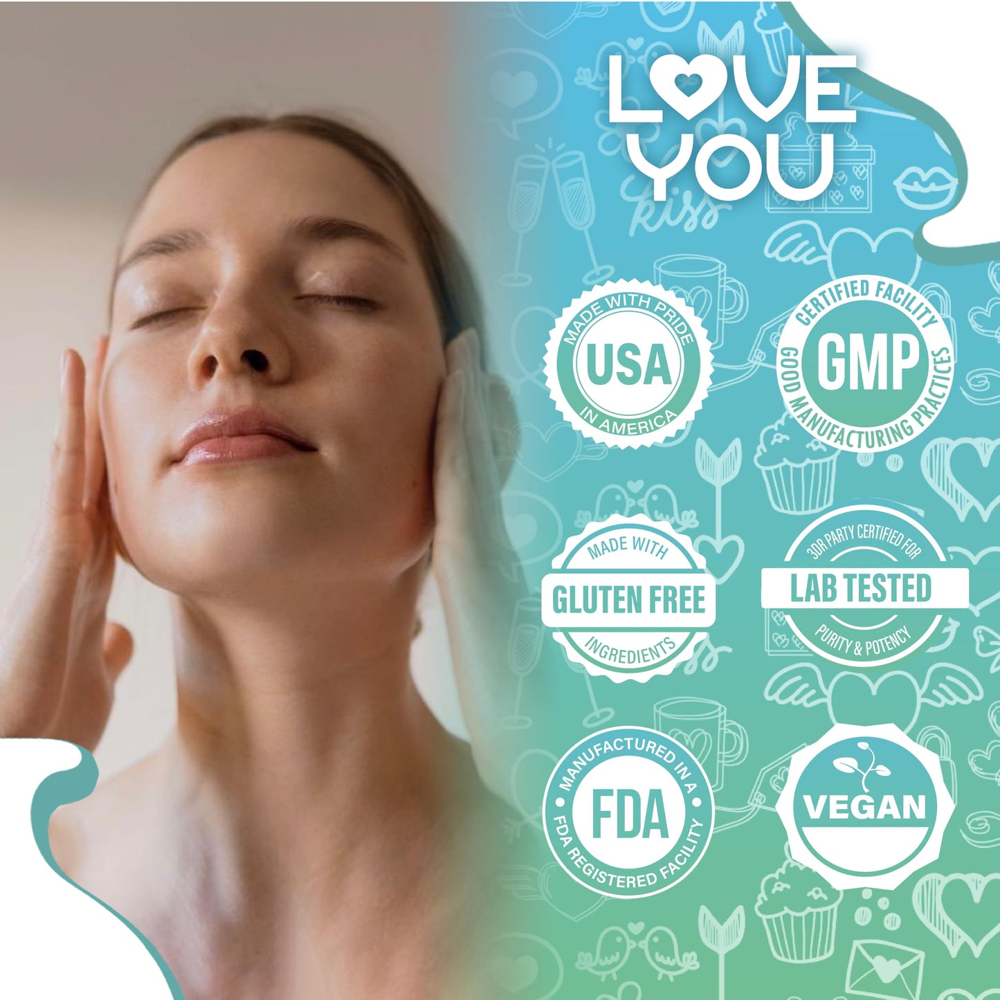 Love You Hyaluronic Acid + Collagen Complex - Beauty & Joint Support with Biotin 10,000 mcg, Zinc, Saw Palmetto & Ashwagandha, 90 Capsules