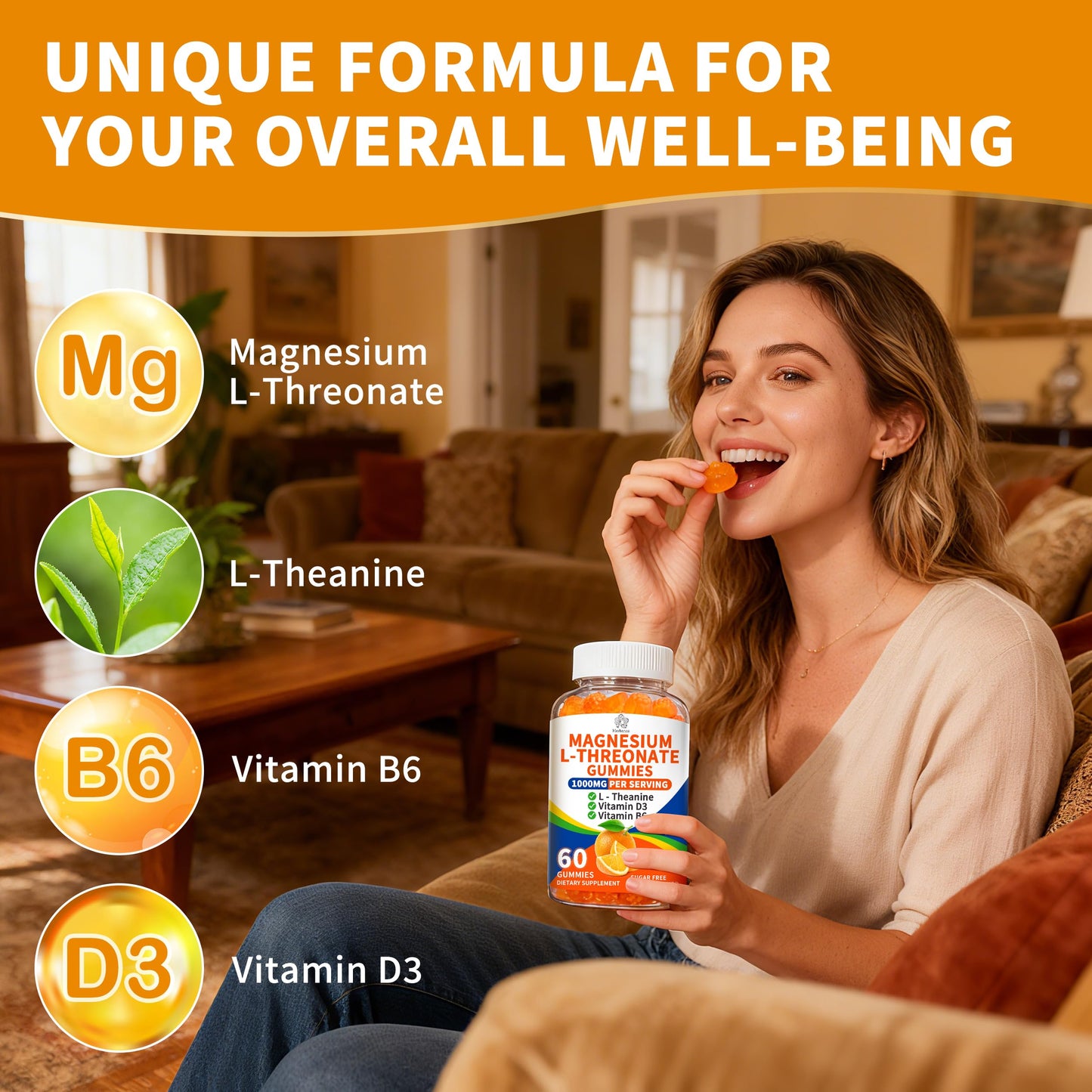 Herbance Magnesium L-threonate Gummies 1000mg, 180 Count