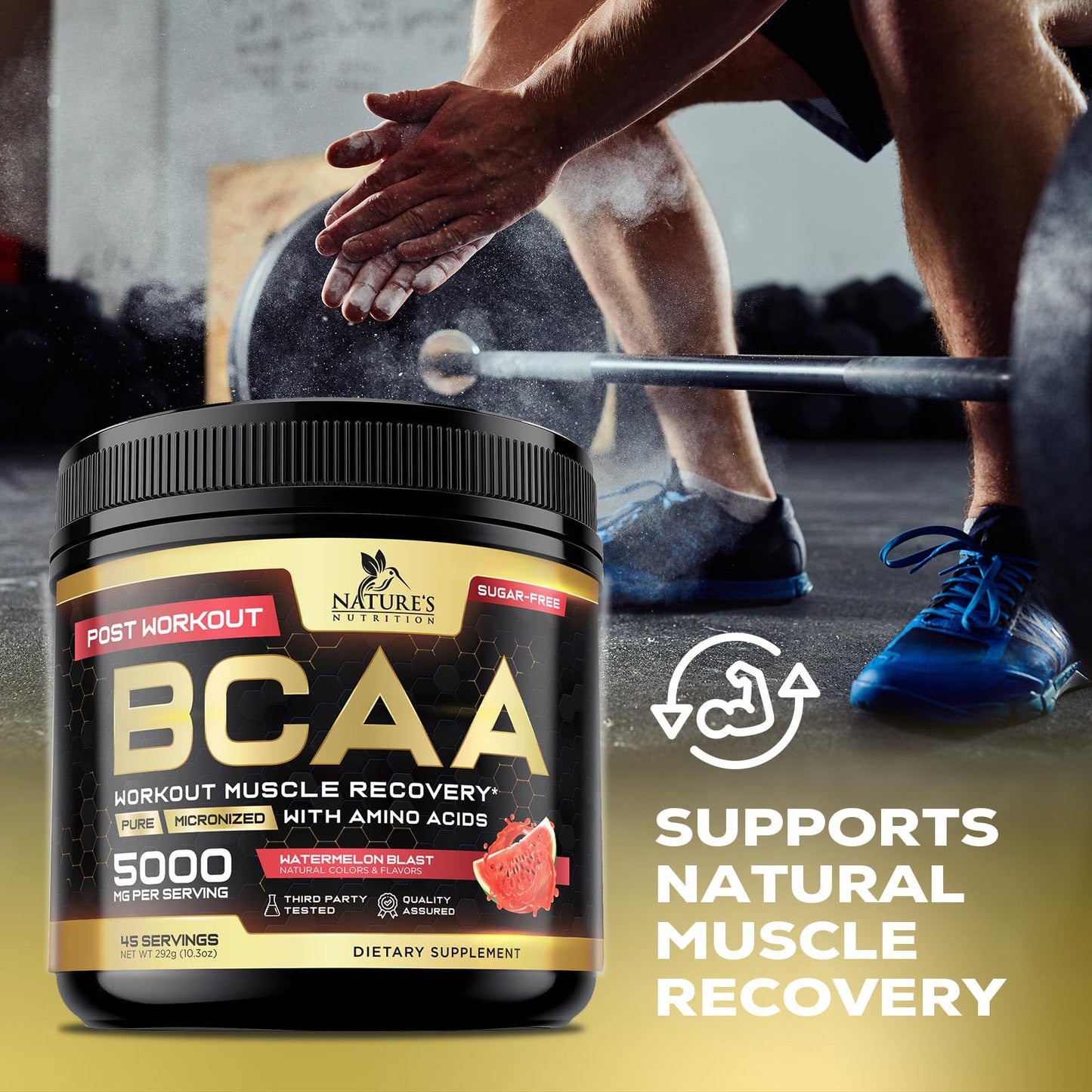 Nature's Nutrition BCAA Powder with L-Glutamine & Amino Acids, Watermelon, 10.3 Ounce