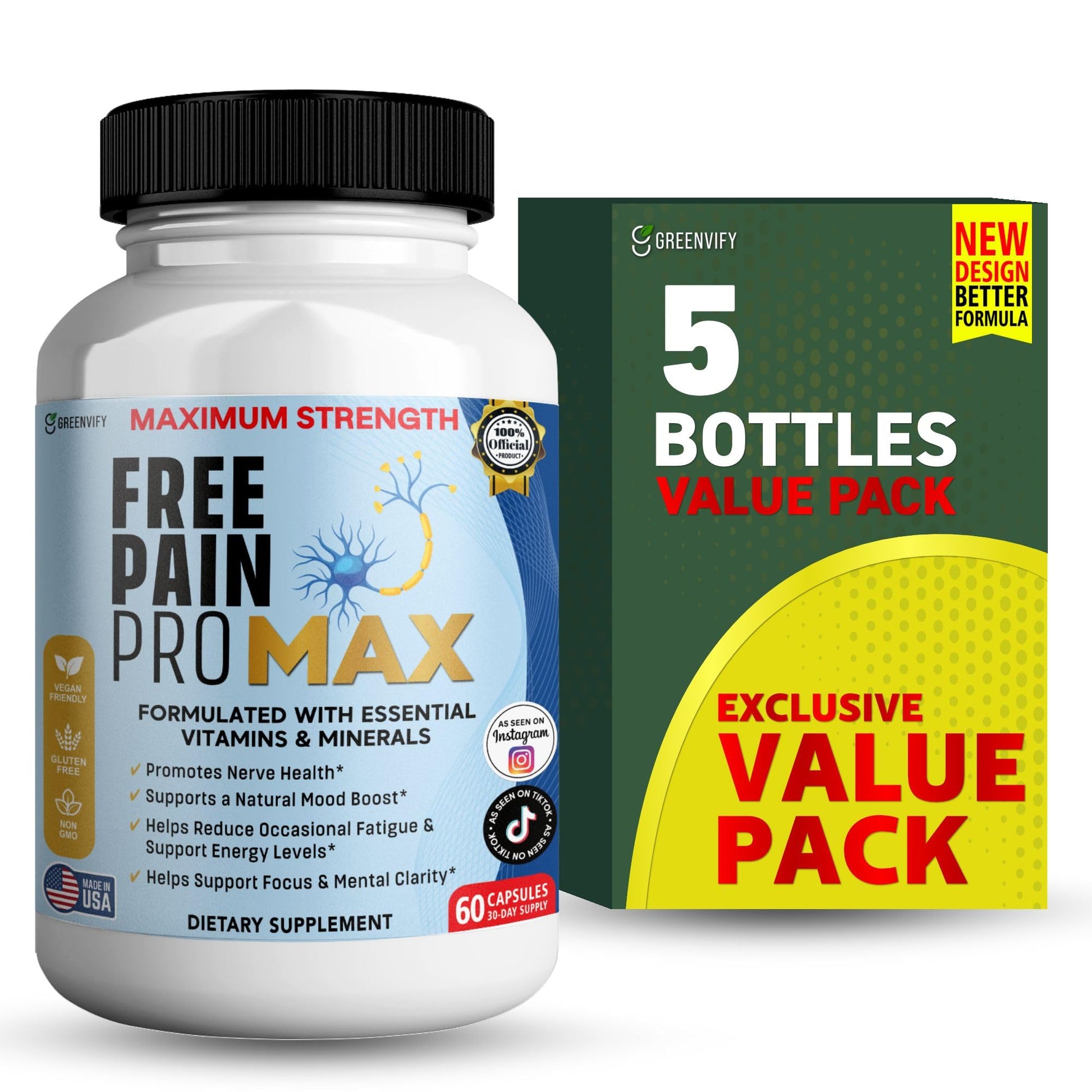 GREENVIFY Free Pain ProMax Maximum Strength, 60 Capsules
