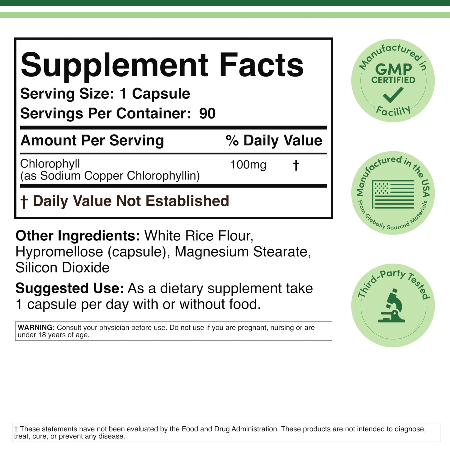 Double Wood Supplements Chlorophyll Capsules, 90 Count