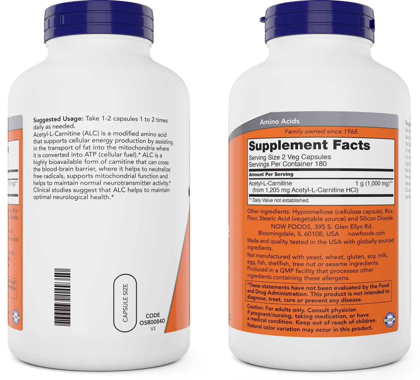 NOW Foods Acetyl-L-Carnitine 500mg, 720 Veg Caps